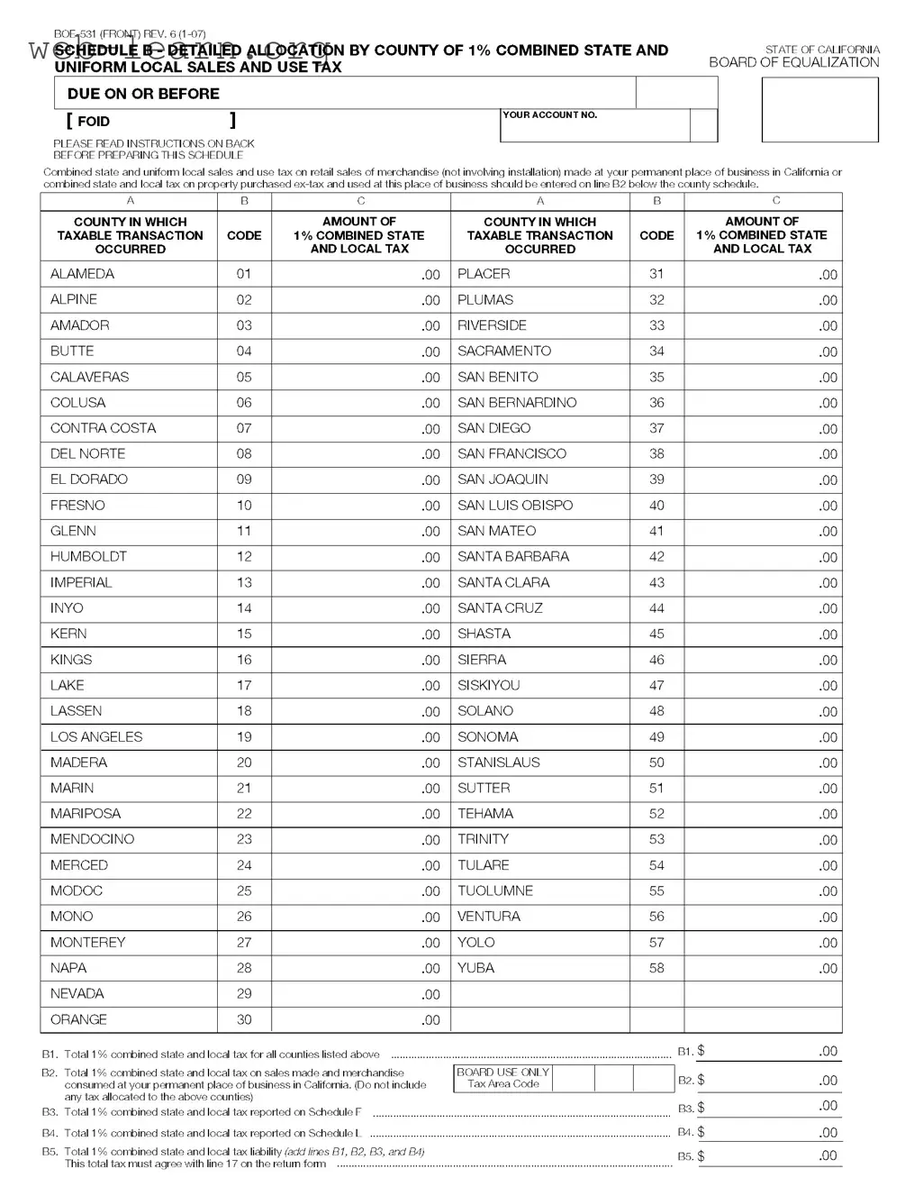 Blank California Boe 531 Form