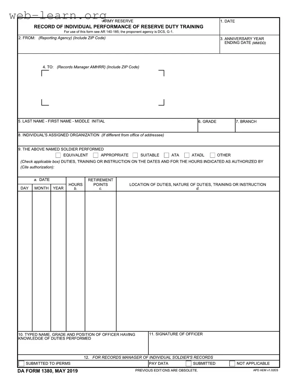 Blank Da 1380 Form