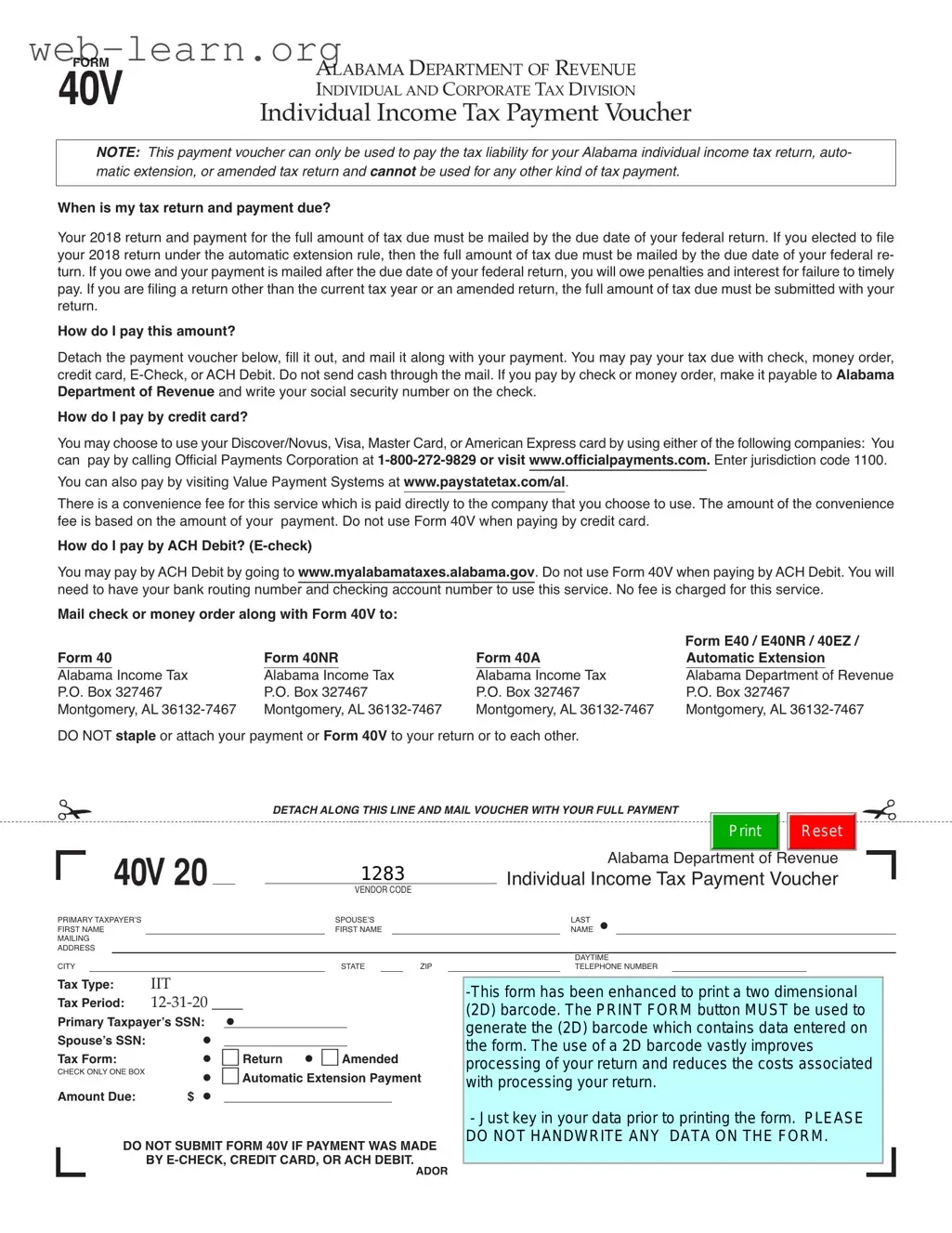 Blank Alabama 40V Form