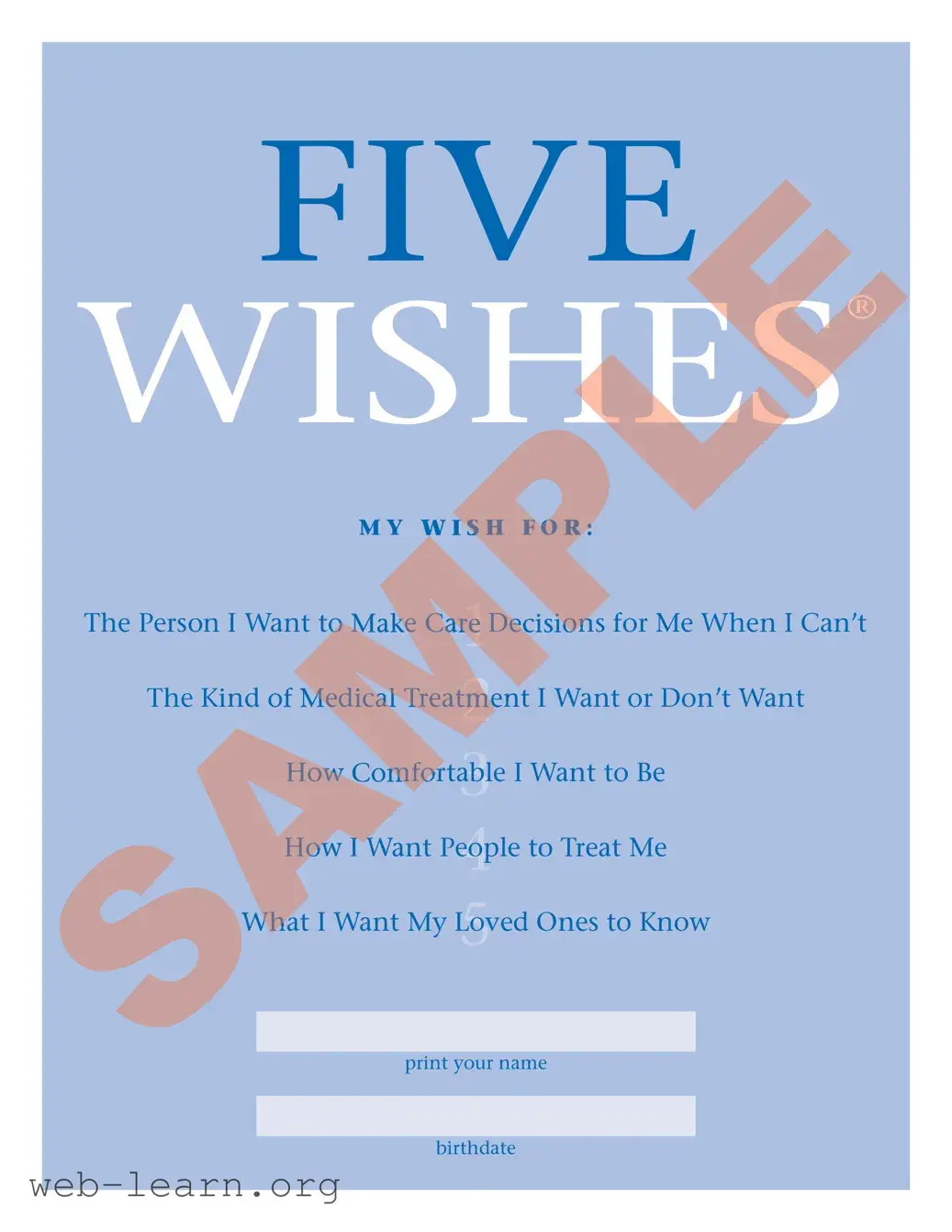 Blank 5 Wishes Document Form
