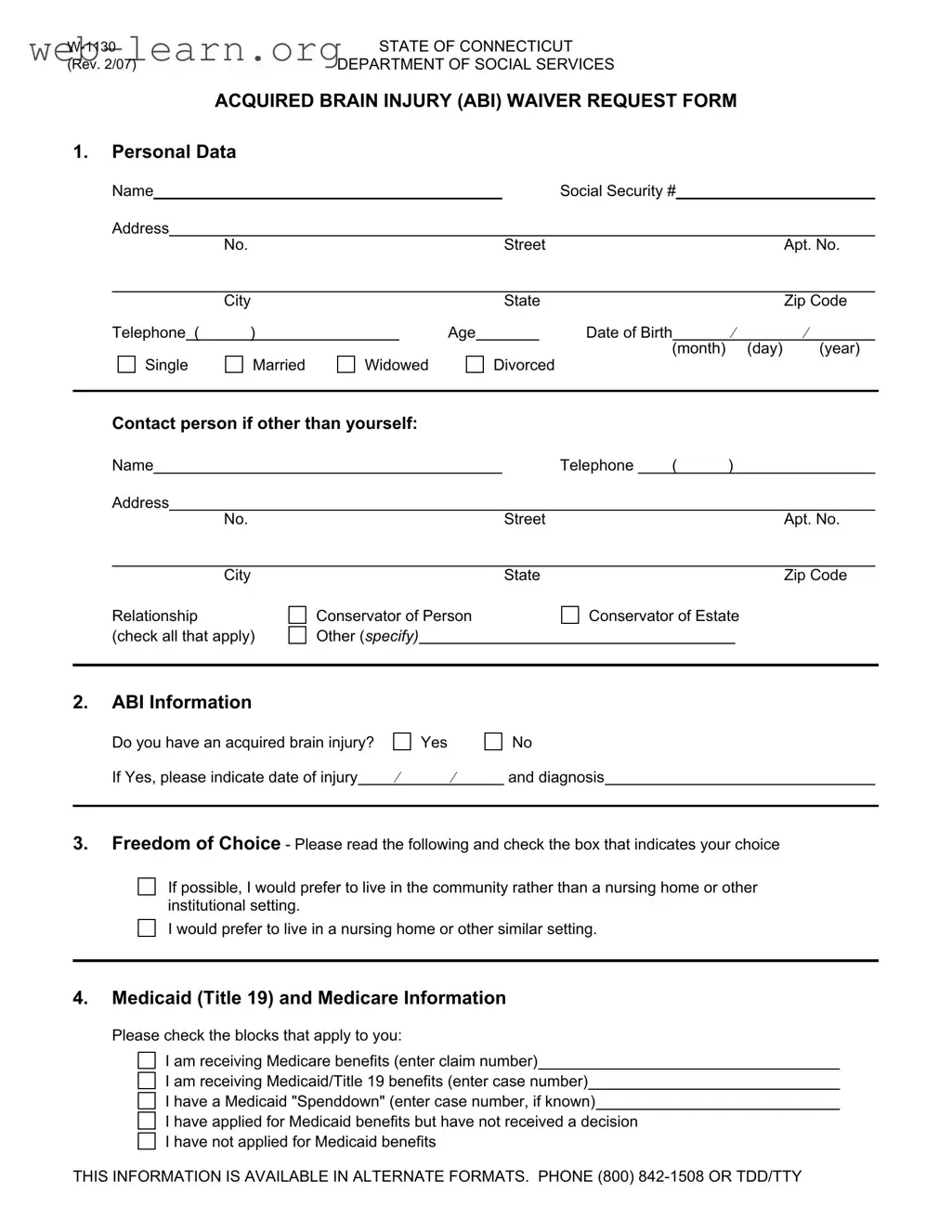 Blank Connecticut W 1130 Form