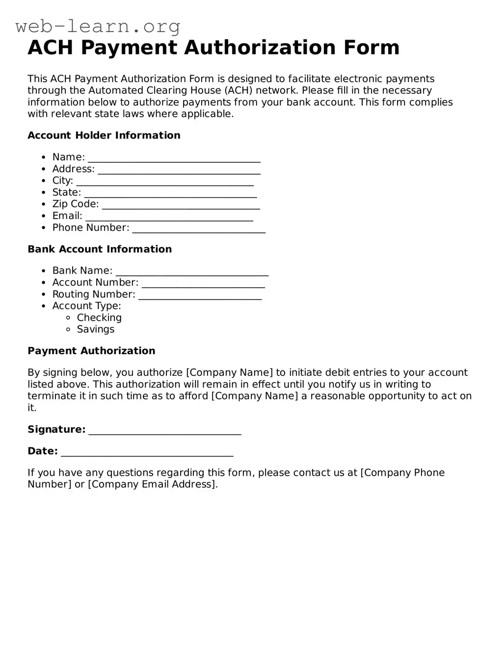 Attorney-Approved ACH Payment Authorization Form Template