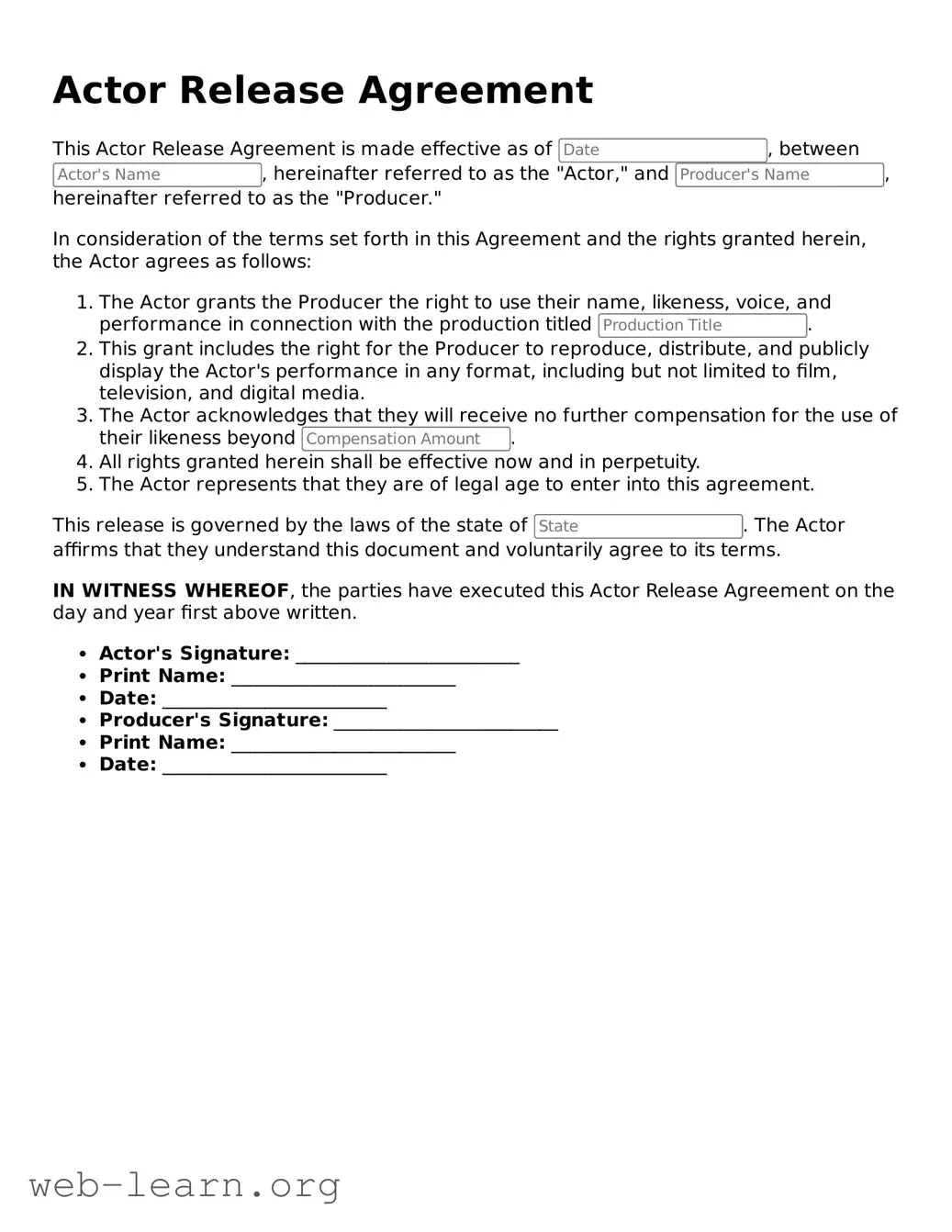 Attorney-Approved Actor Release Template