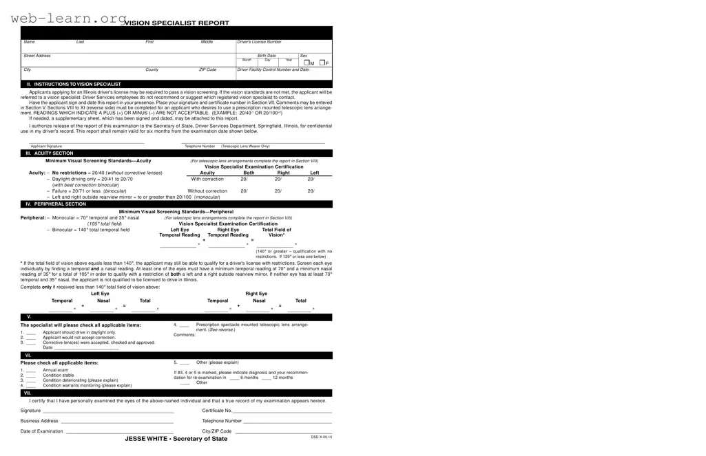 Blank Dmv Vision Test Illinois Form