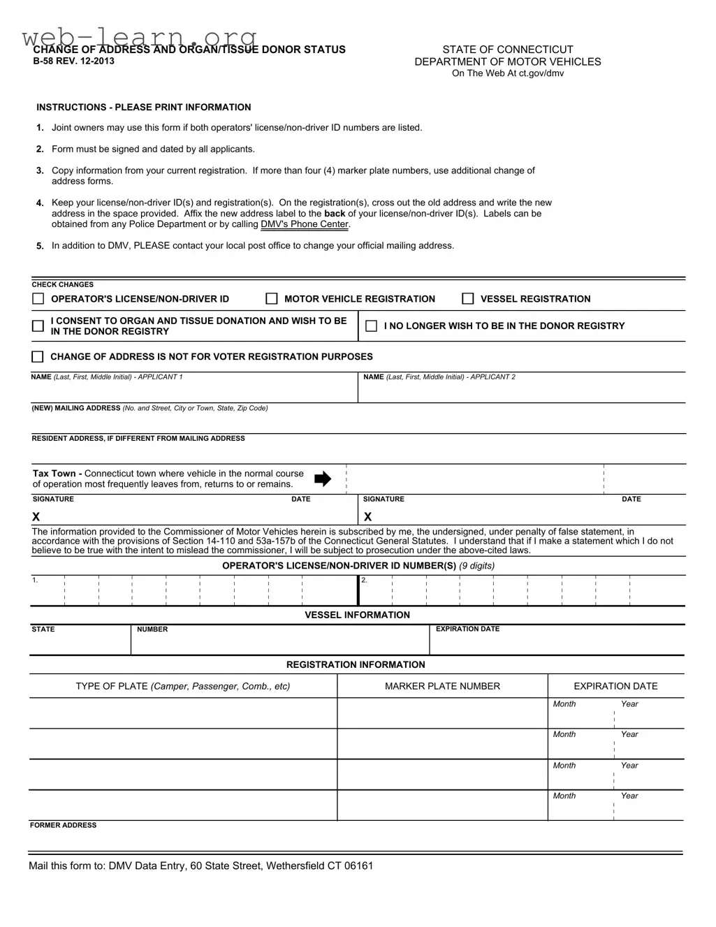 Blank Connecticut B 58 Form