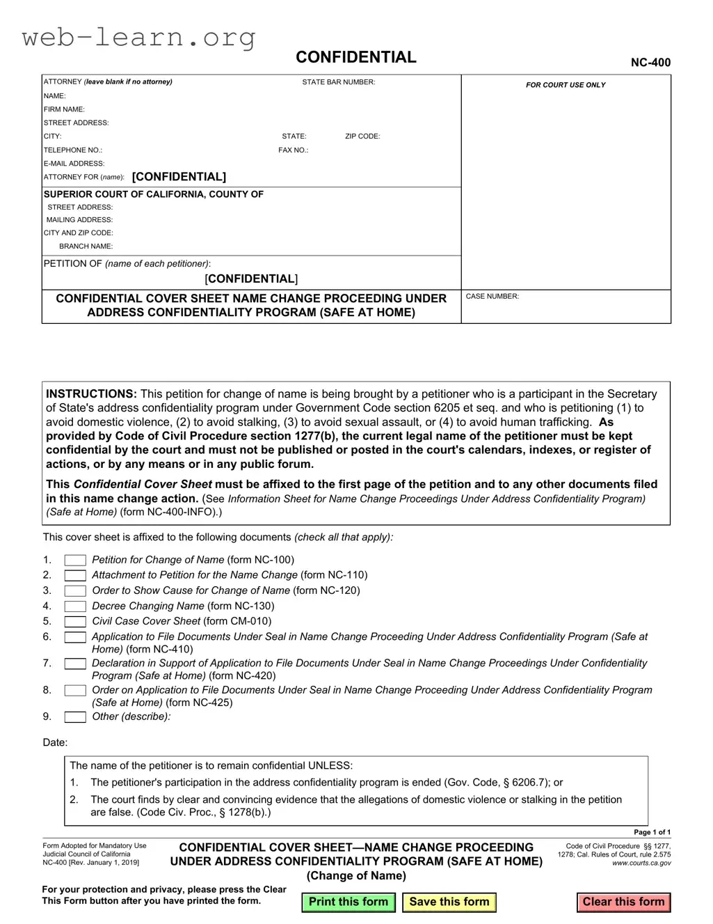 Blank California Nc 400 Form