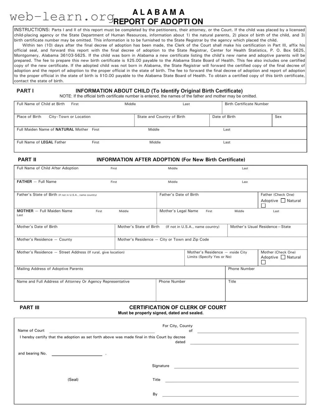 Blank Alabama Adoption Report Form
