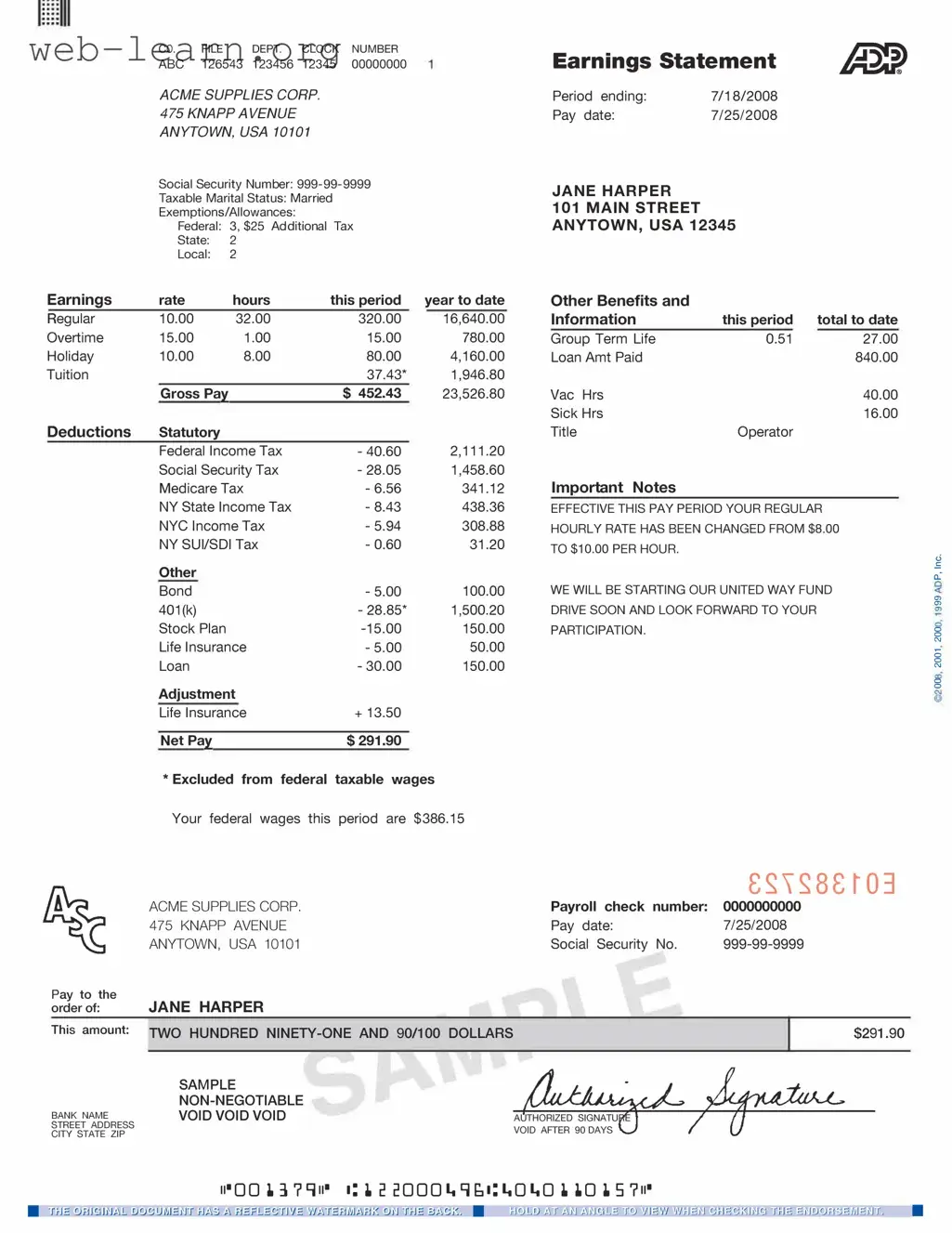 Blank Adp Pay Stub Form