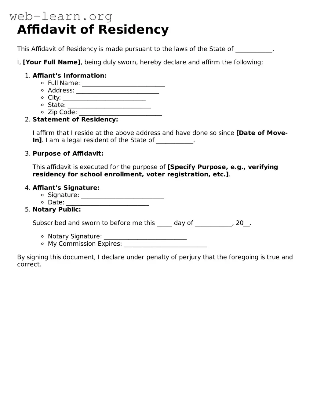 Attorney-Approved Affidavit of Residency Template