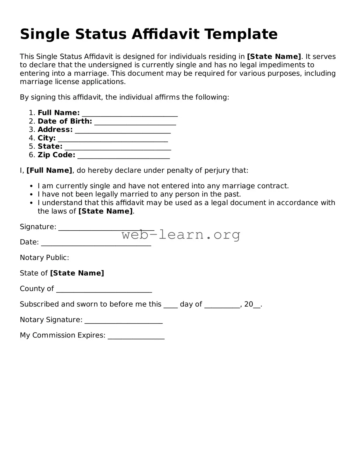 Attorney-Approved Single Status Affidavit Template