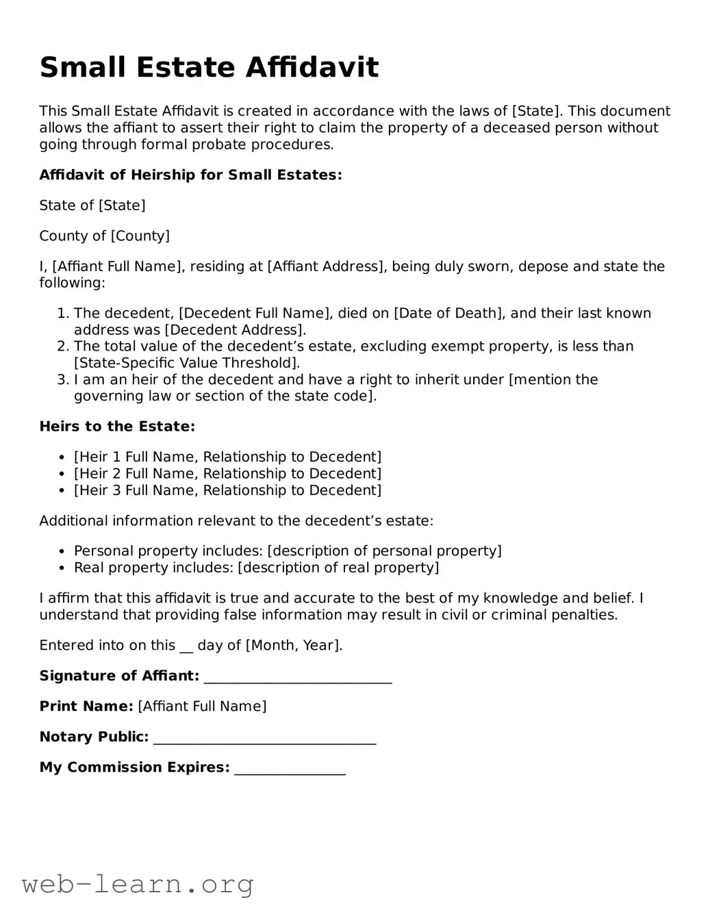 Attorney-Approved Small Estate Affidavit Template