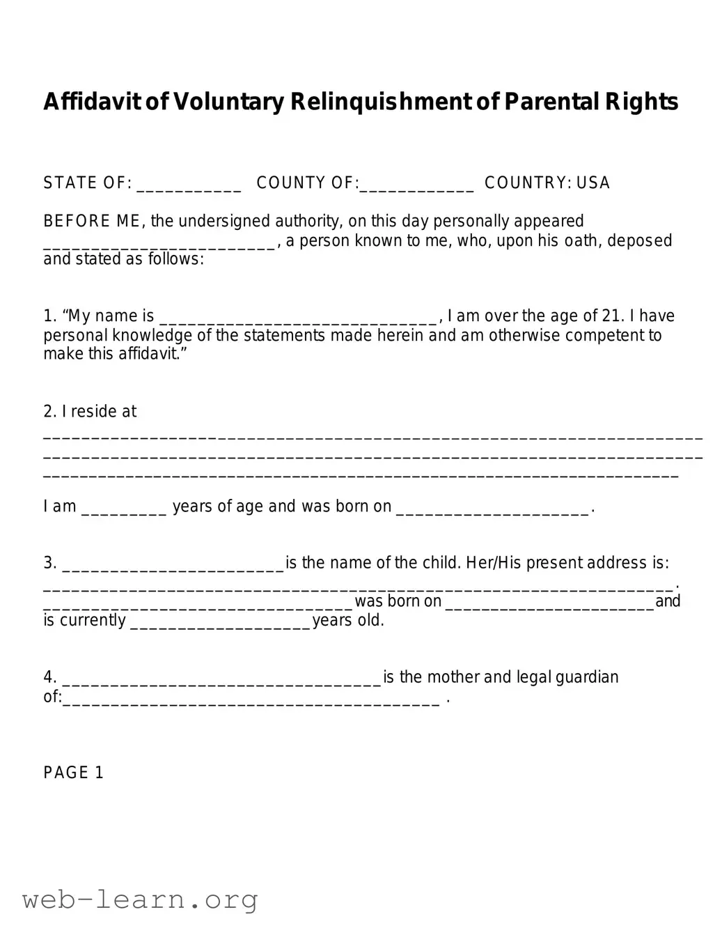 Blank Affidavit Parental Rights Form