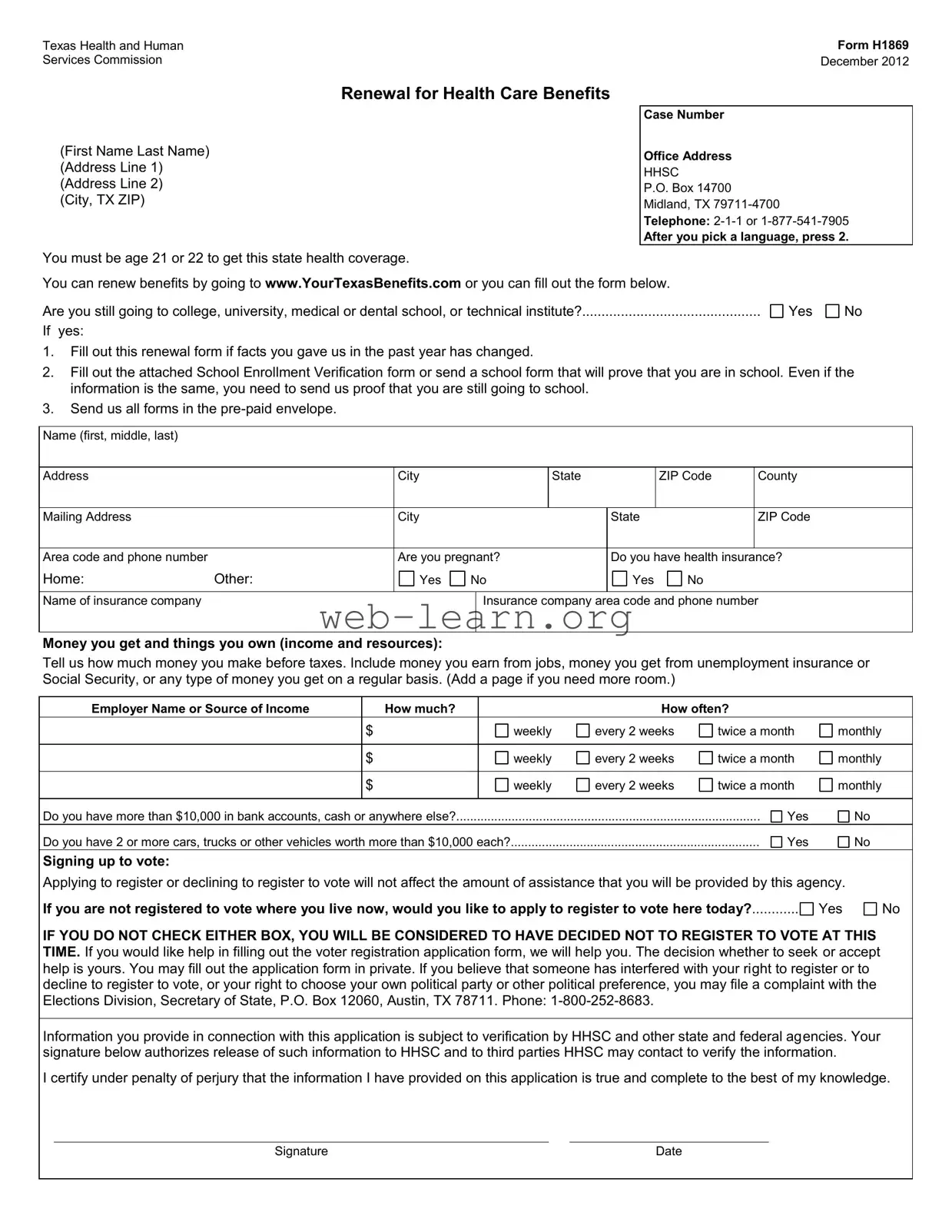 Blank Texas H1869 Form