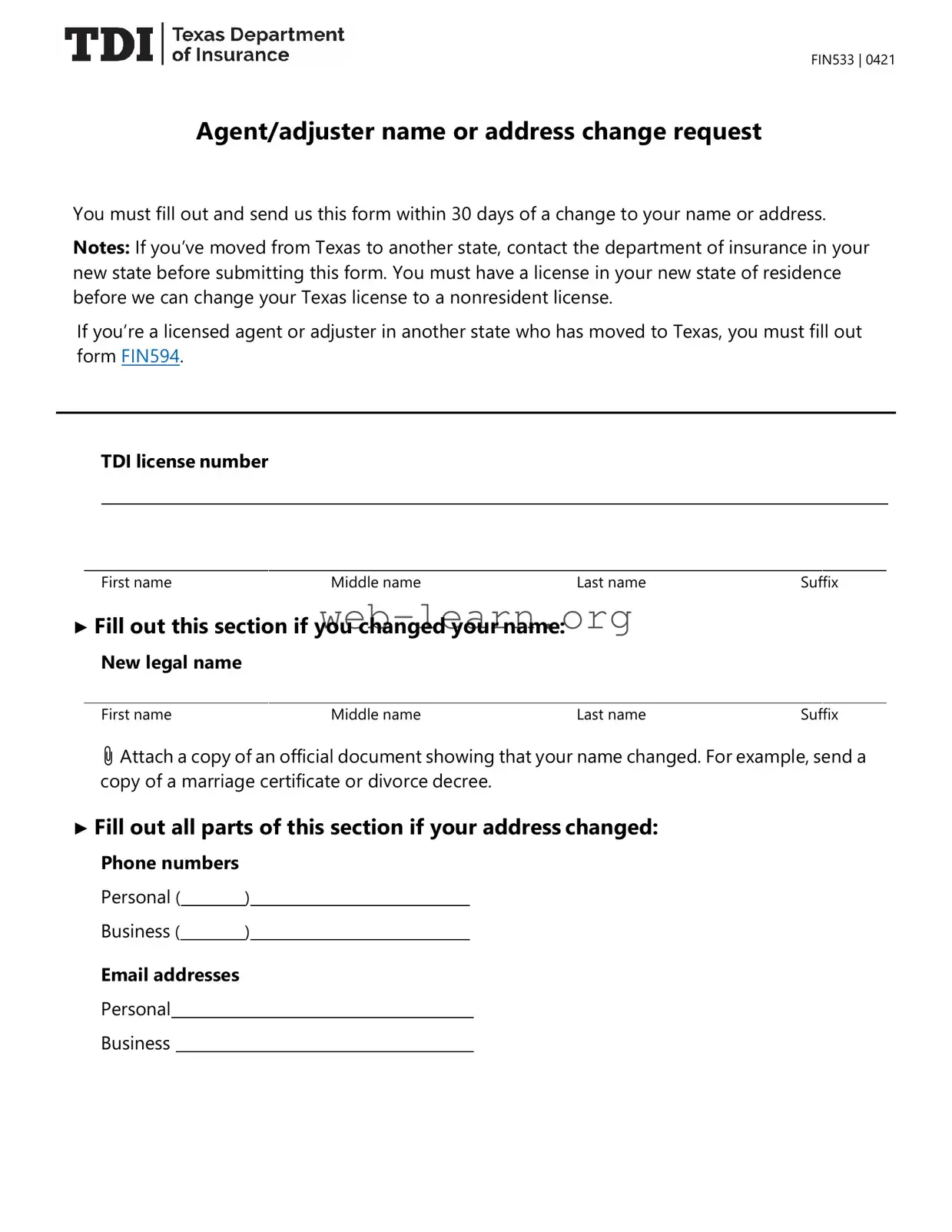 Blank Texas Fin533 Form