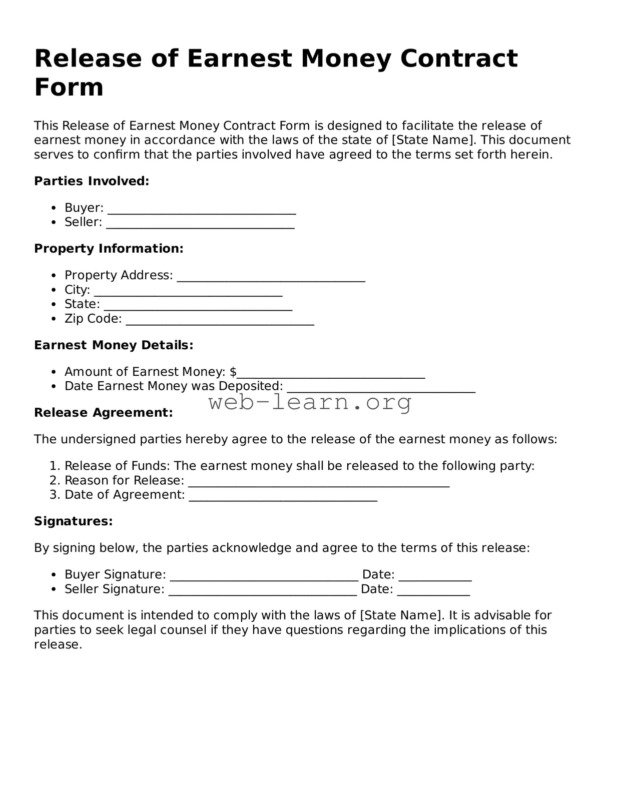 Attorney-Approved Release of Earnest Money Contract Form Template