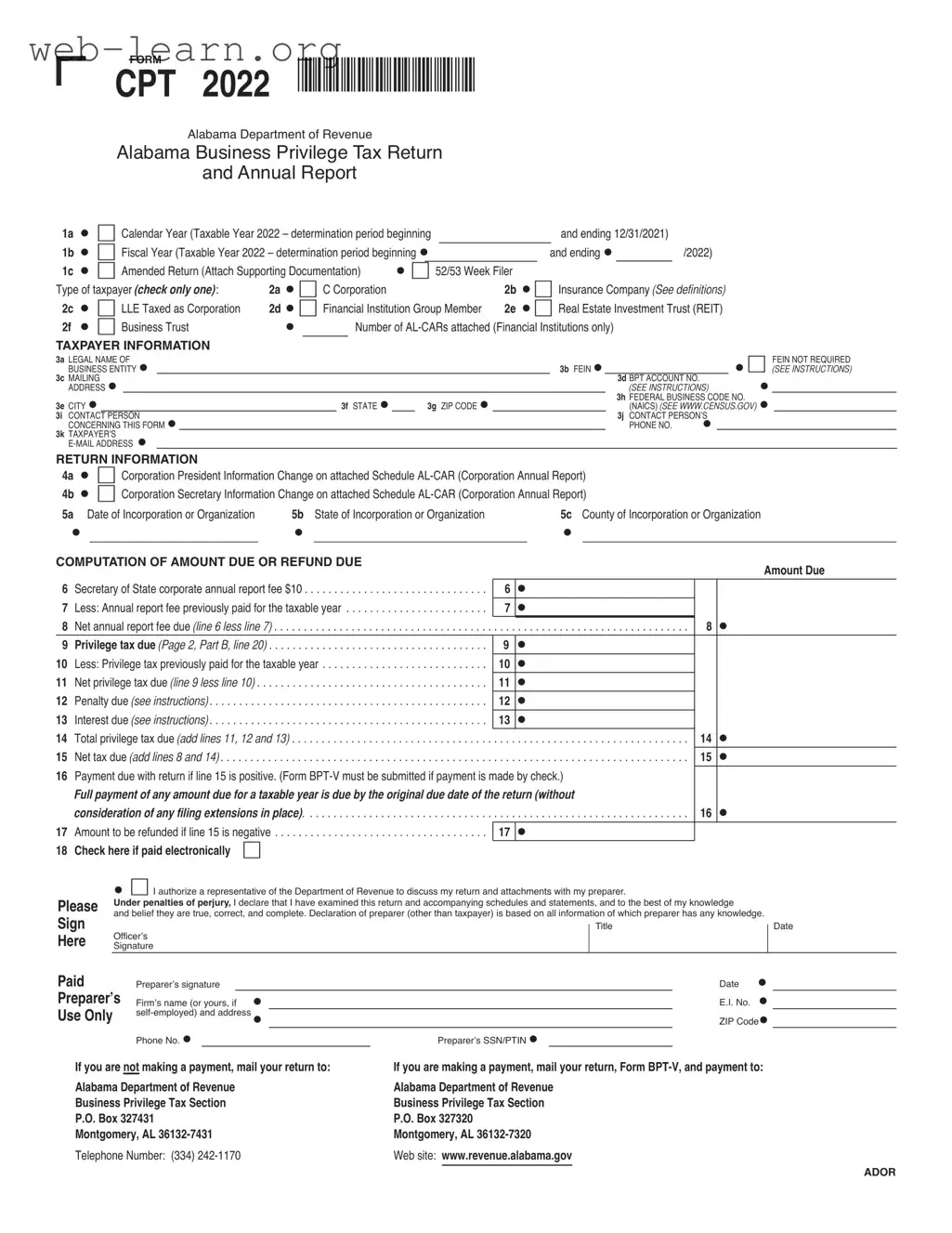 Blank Alabama Cpt Form