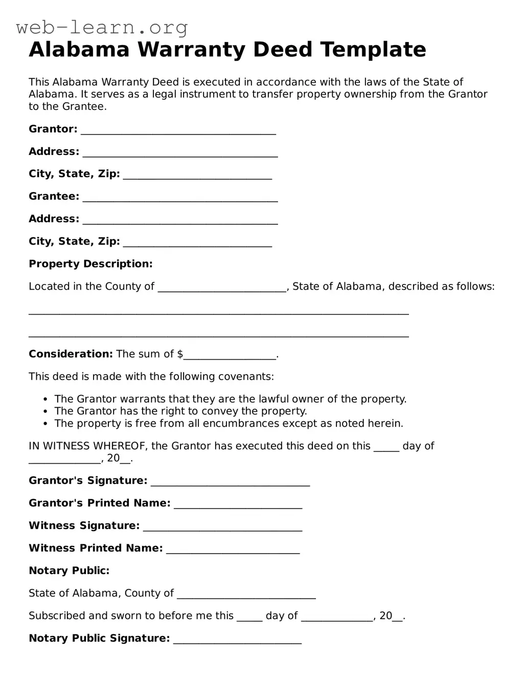 Attorney-Approved Deed Document for the State of Alabama