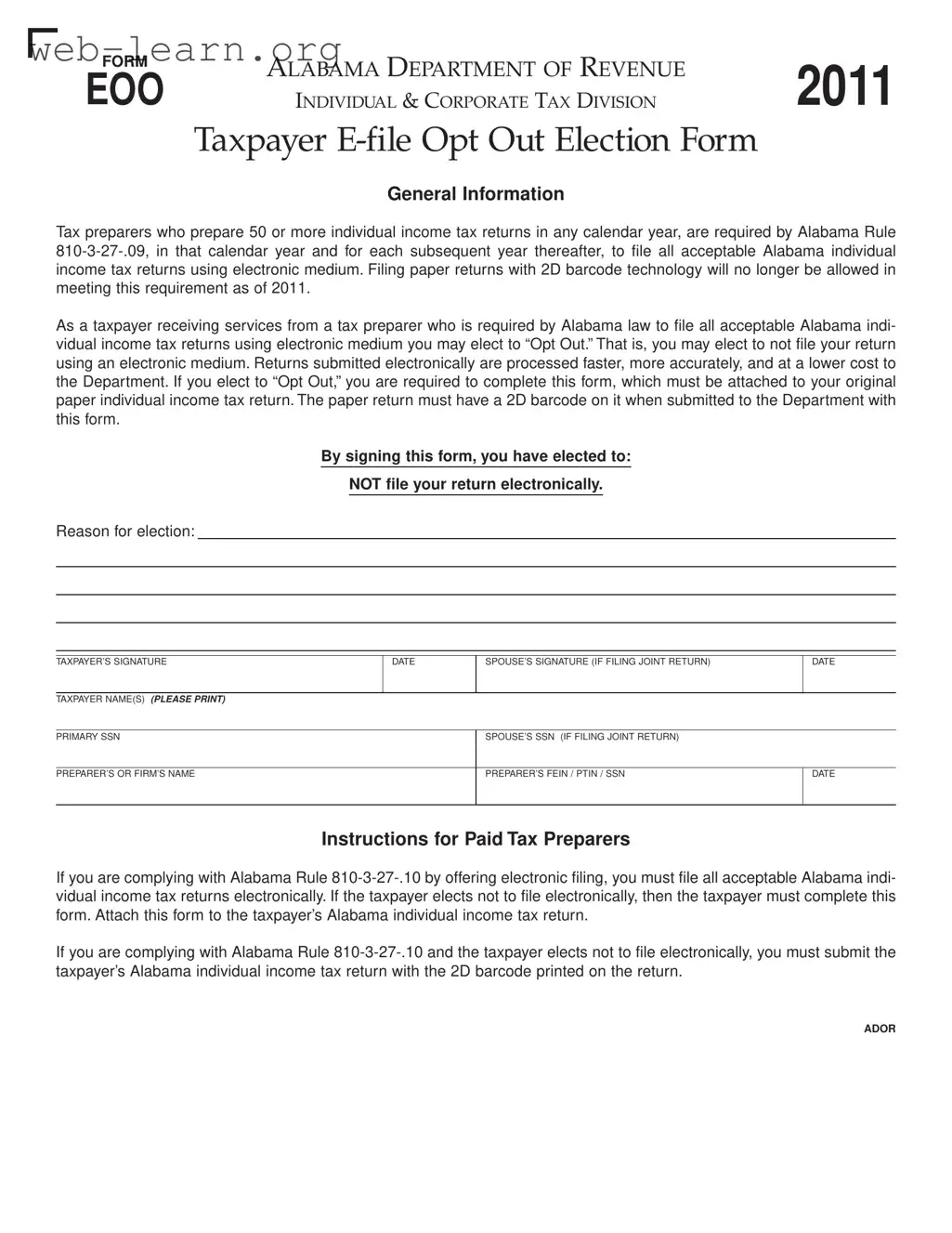 Blank Alabama Eoo Form