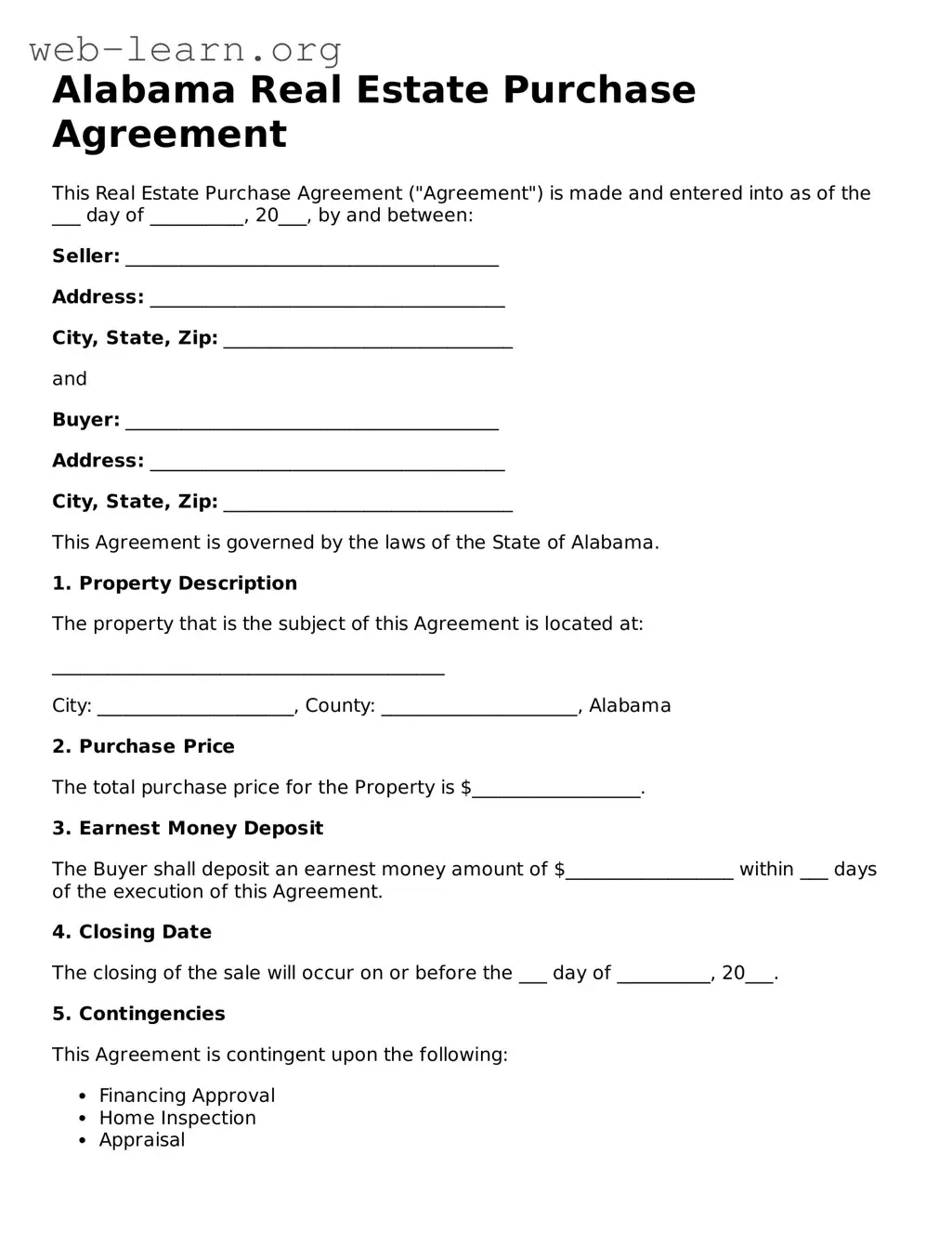 Attorney-Approved Real Estate Purchase Agreement Document for the State of Alabama
