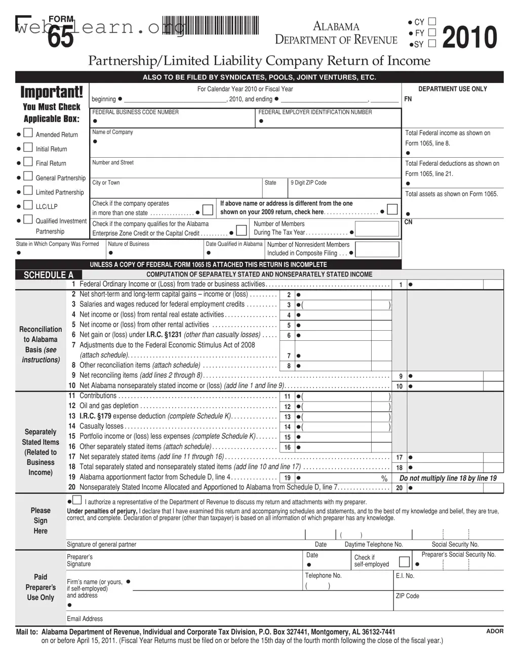 Blank Alabama 65 Form