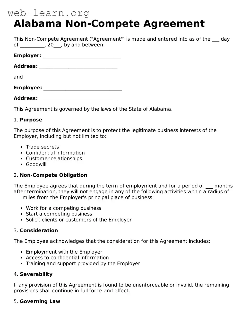 Attorney-Approved Non-compete Agreement Document for the State of Alabama