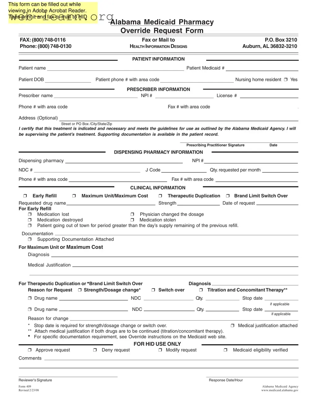 Blank Alabama 409 Form