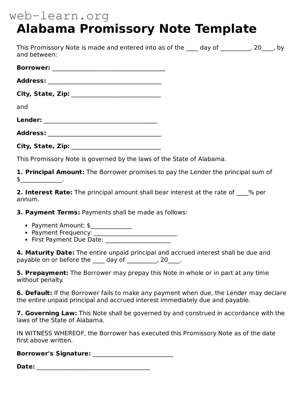 Attorney-Approved Promissory Note Document for the State of Alabama