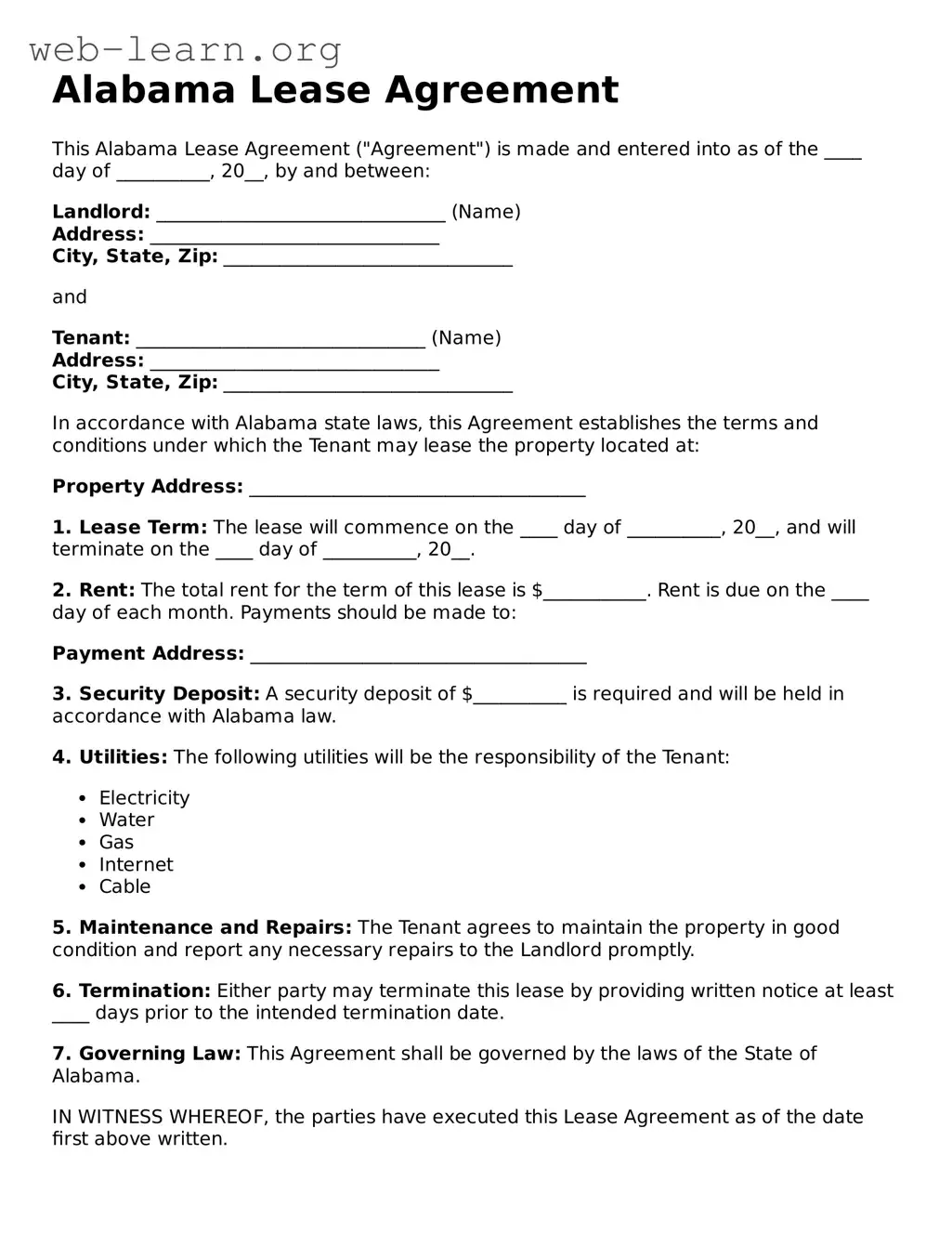 Attorney-Approved Lease Agreement Document for the State of Alabama