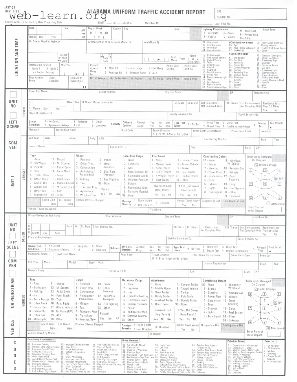 Blank Alabama Uniform Traffic Report Form