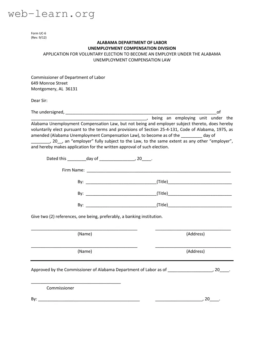 Blank Alabama Uc 6 Form