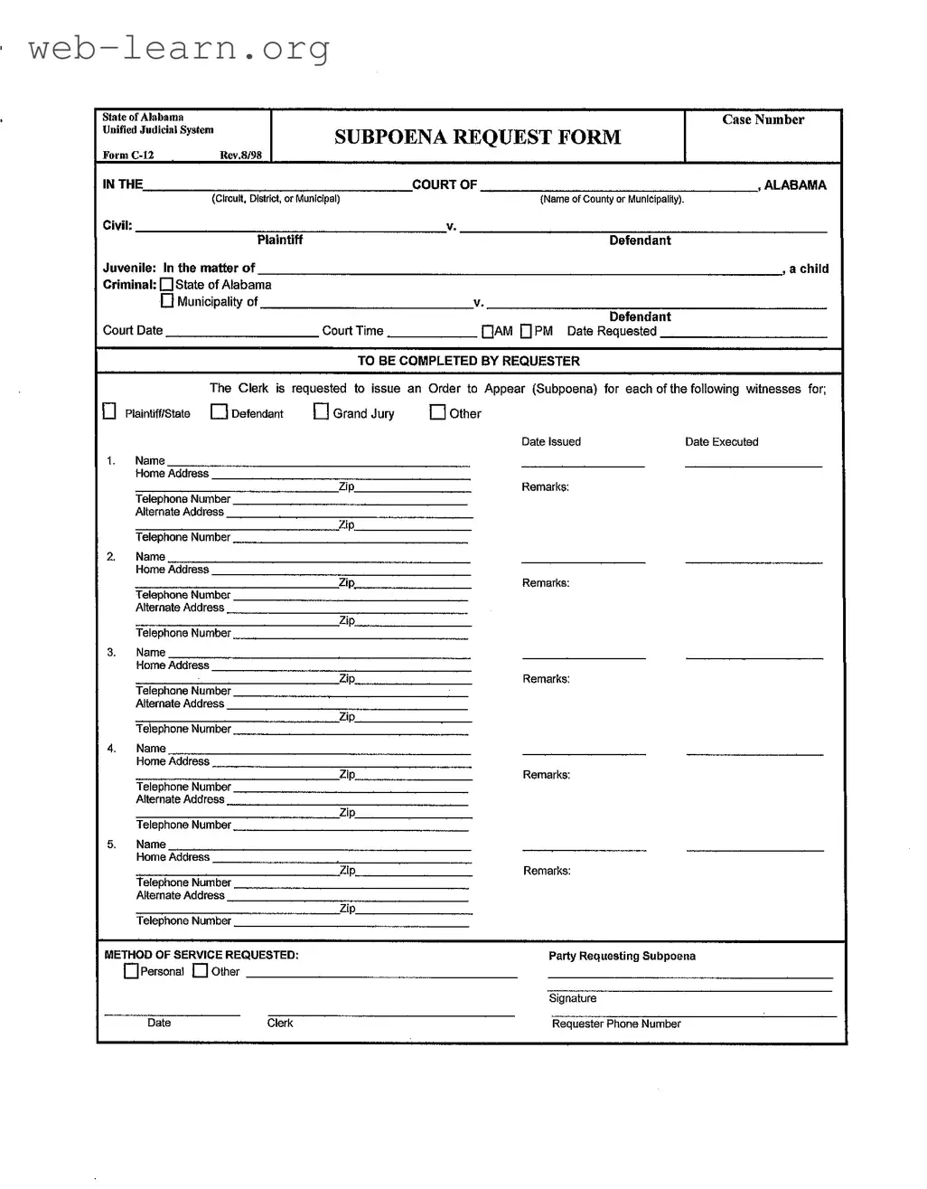 Blank Alabama C 12 Form