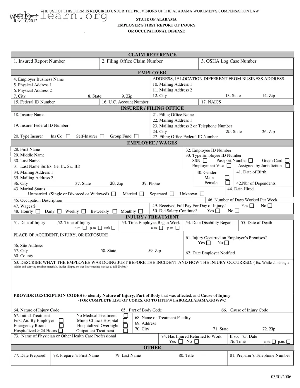 Blank Alabama First Report Form