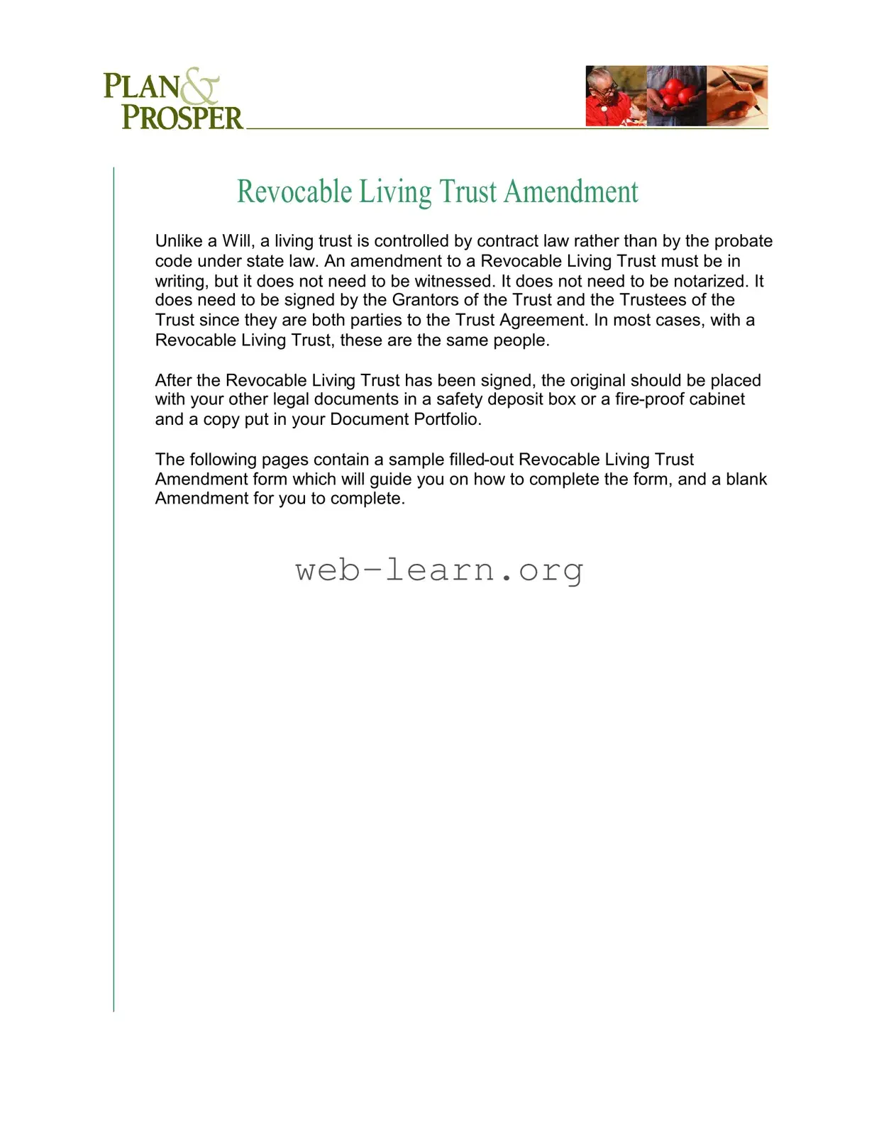 Blank Trust Amendment Form