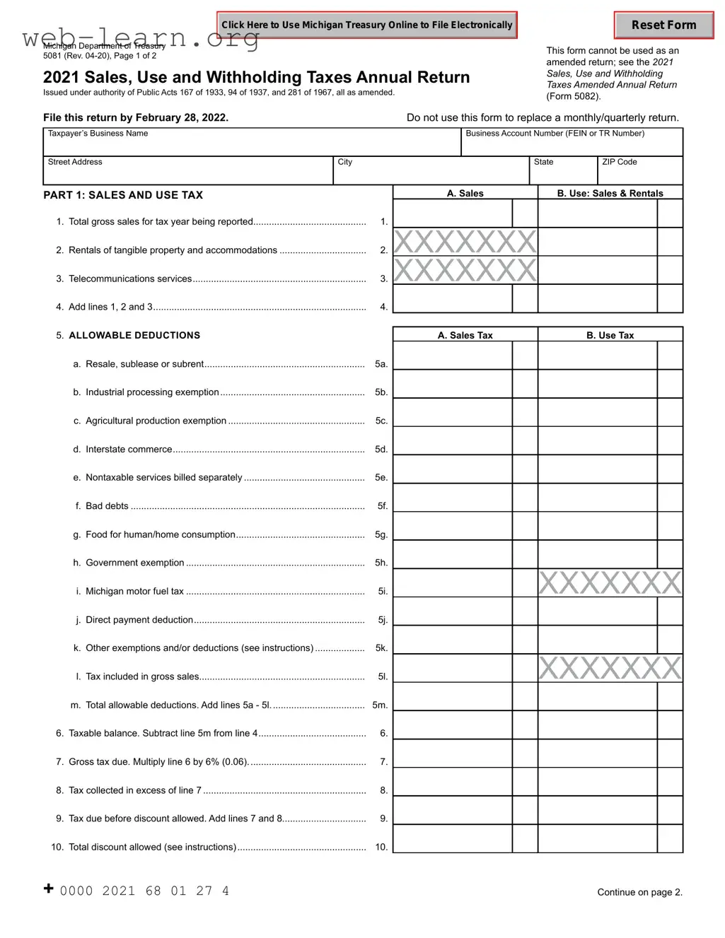 Blank Michigan 165 Form
