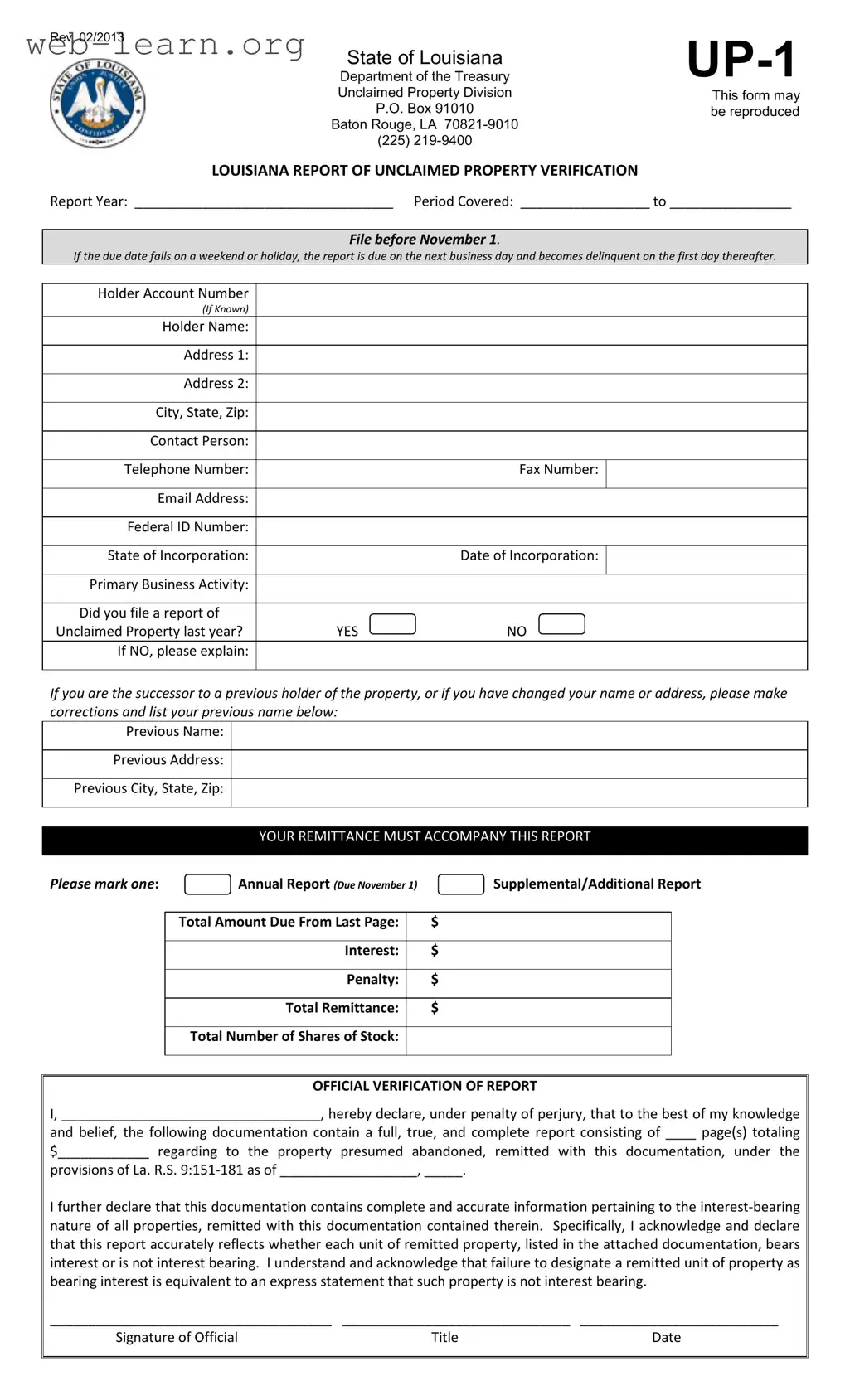 Blank Louisiana Up 1 Form