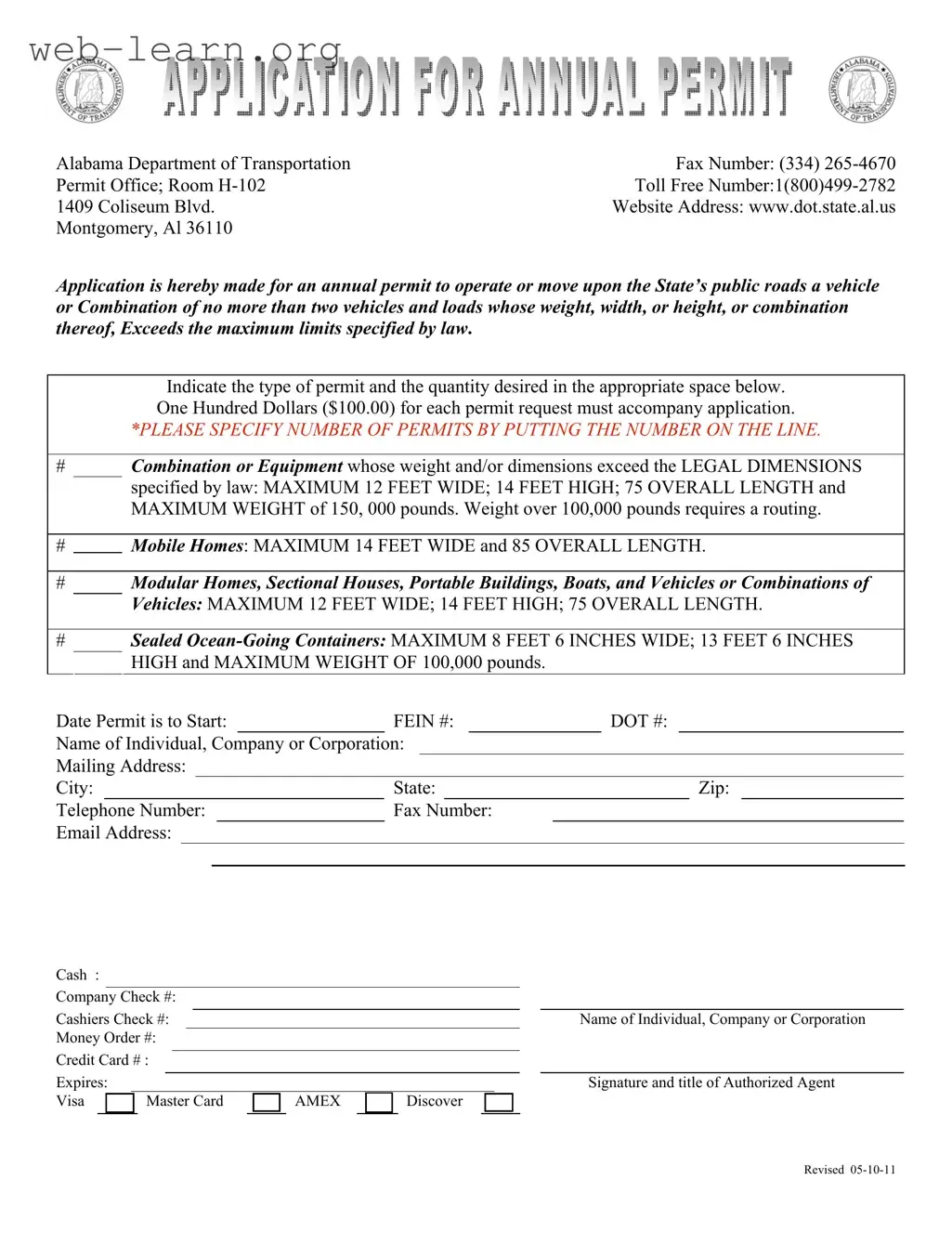 Blank Alabama Annual Permit Form