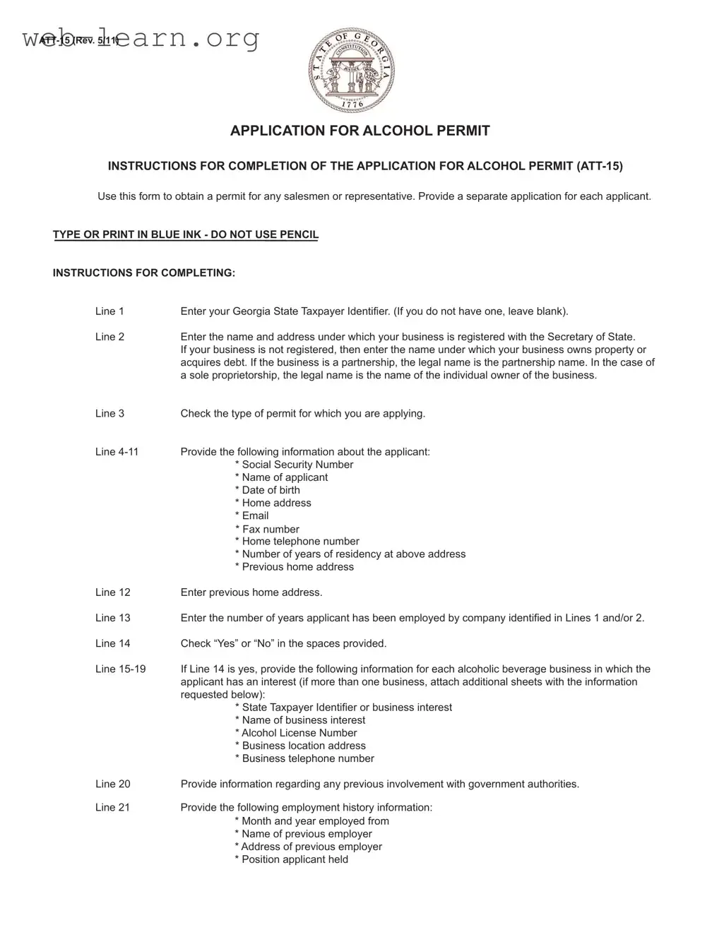 Blank Georgia Att 15 Form