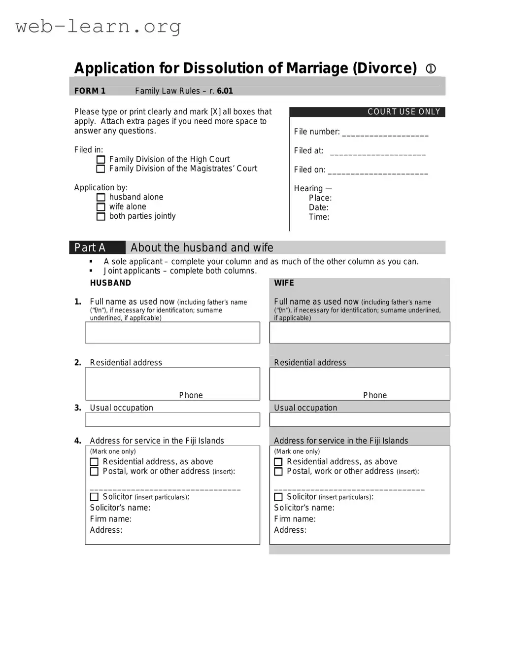 Blank Application For Divorce Form
