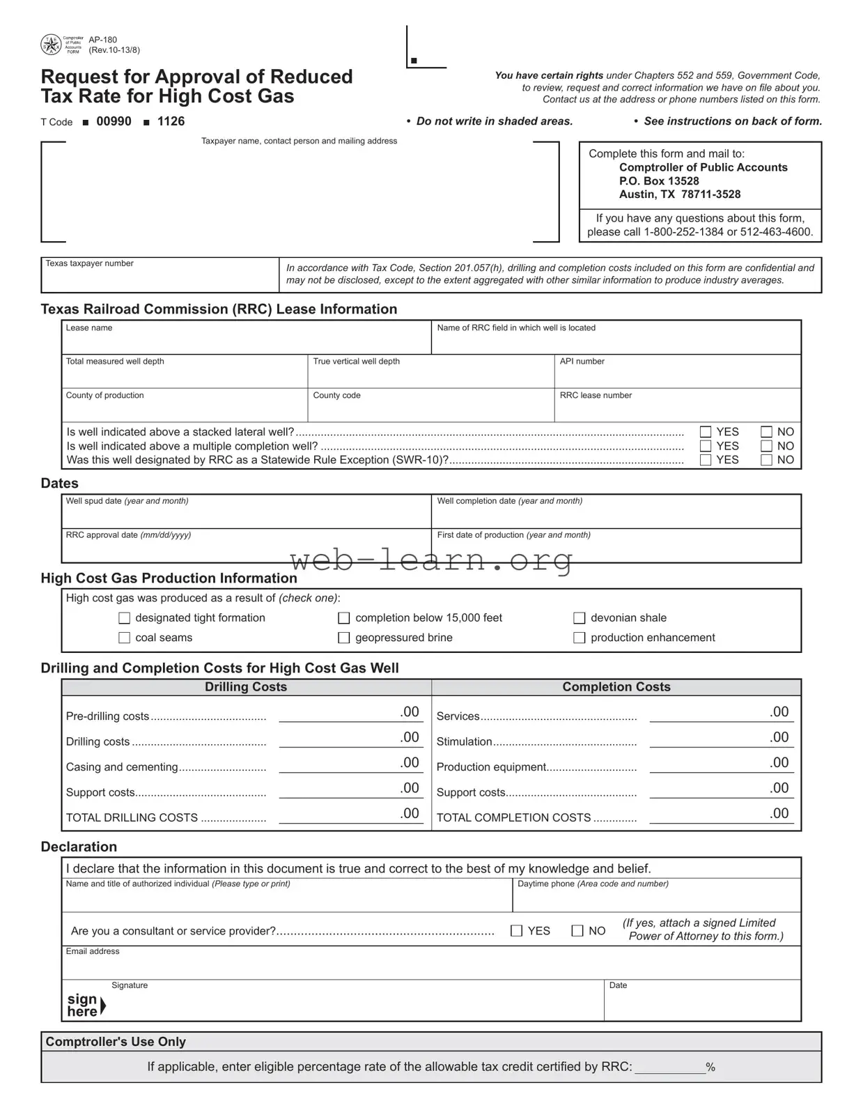 Blank Texas Ap 180 Form