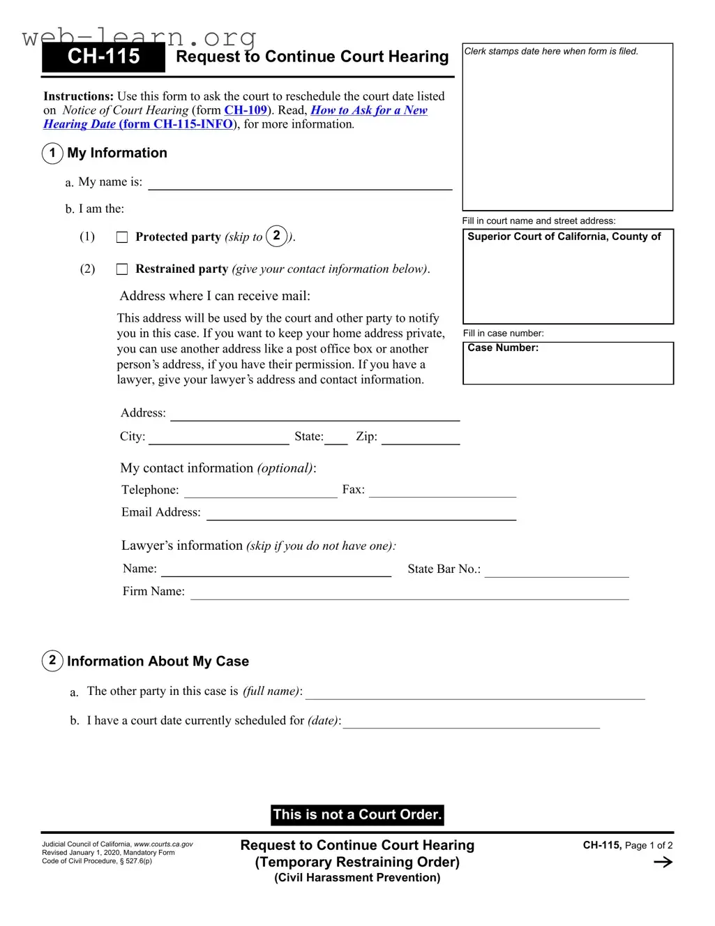 Blank California Ch 115 Form