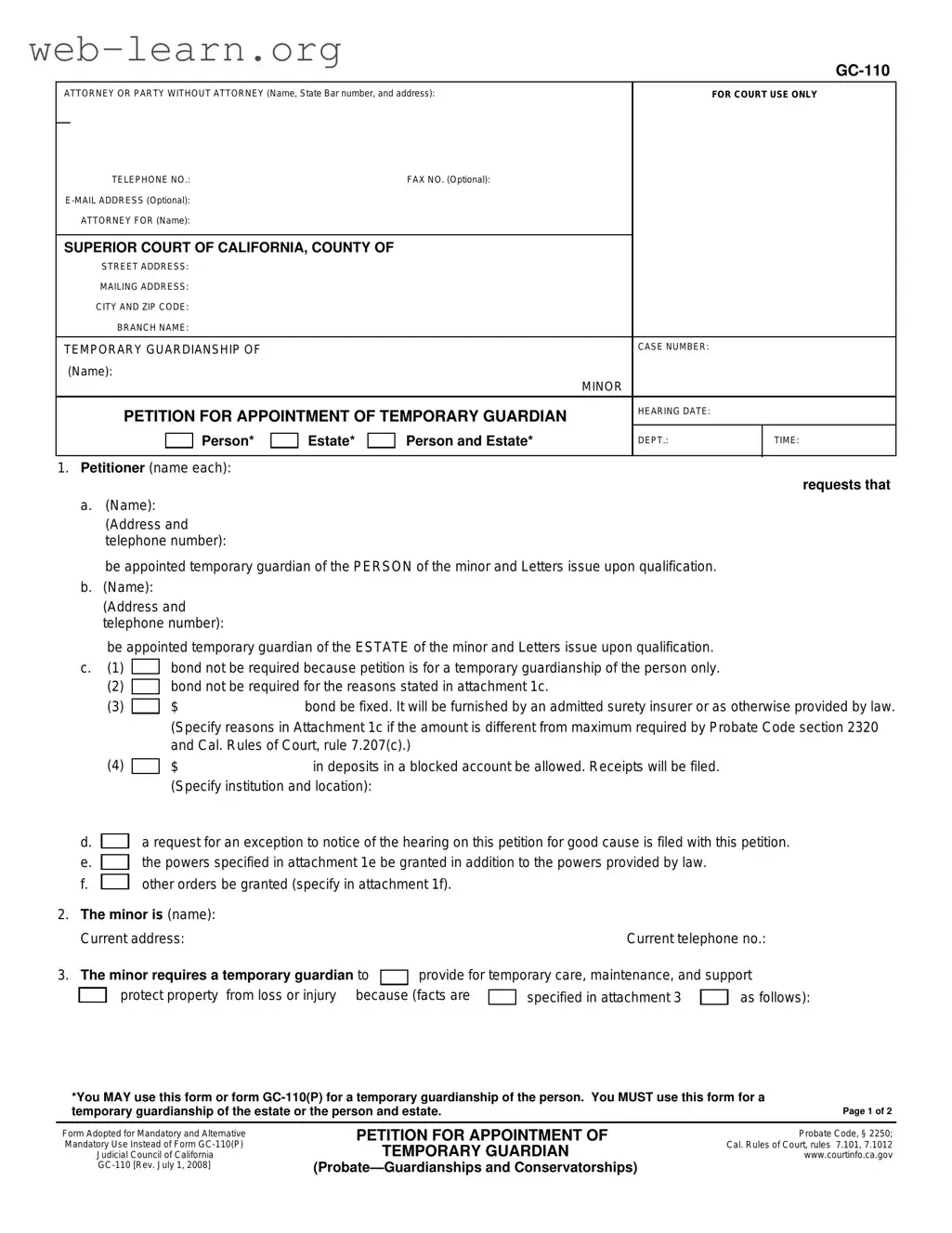 Blank California Gc 110 Form