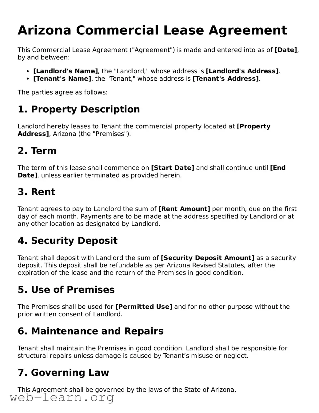 Attorney-Approved Commercial Lease Agreement Document for the State of Arizona