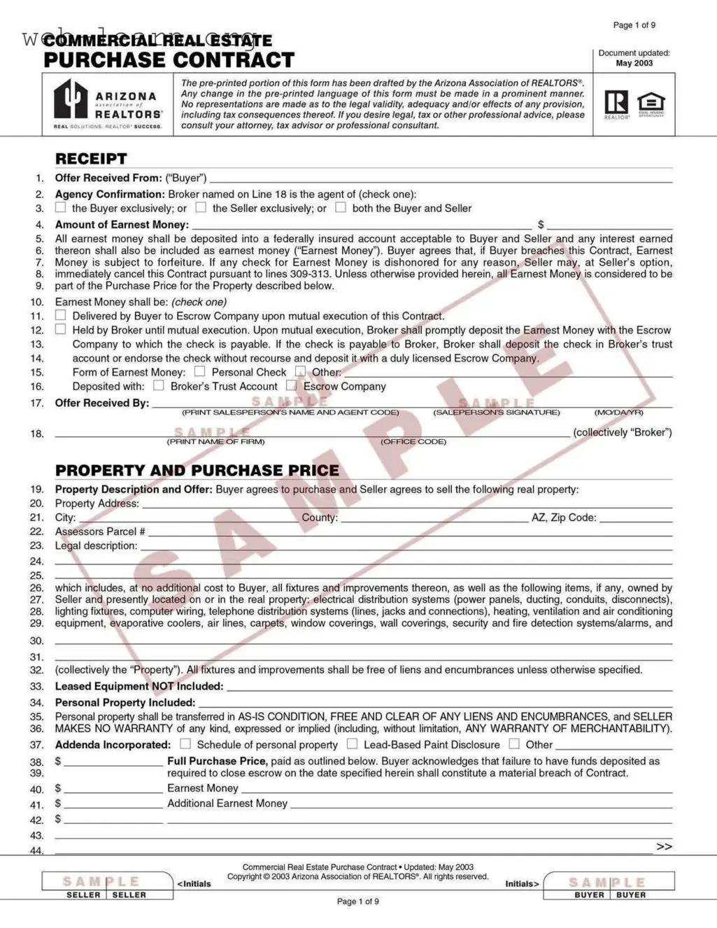 Blank Arizona Commercial Real Contract Form