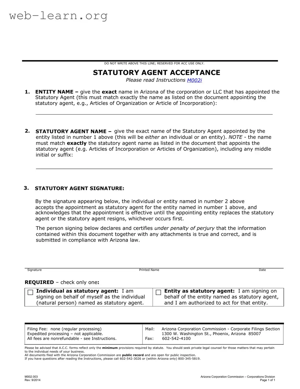 Blank Arizona Agent Form