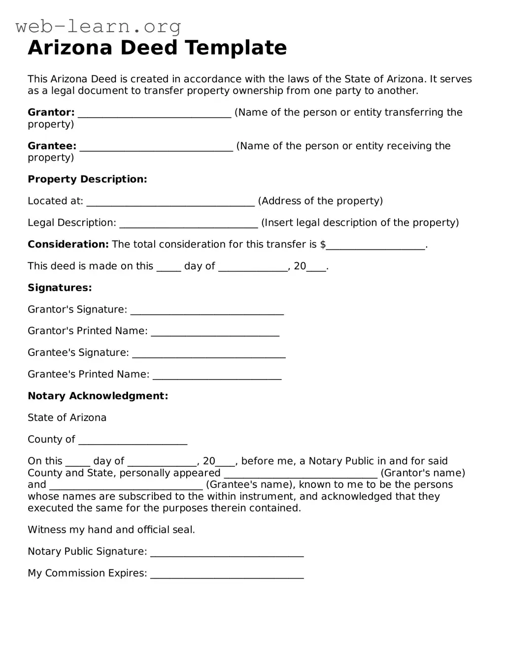 Attorney-Approved Deed Document for the State of Arizona