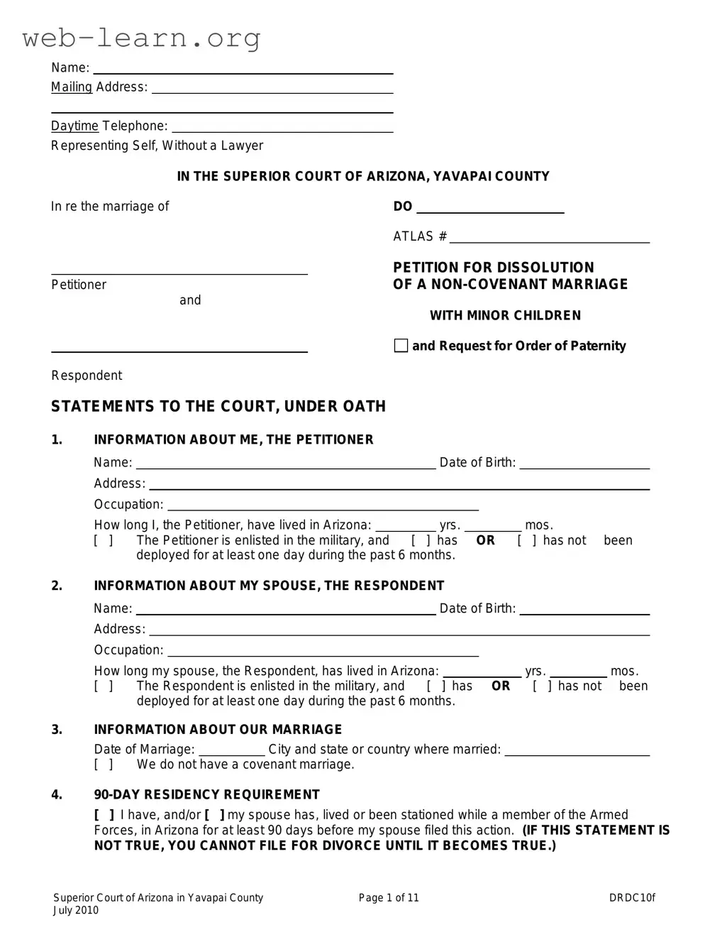 Blank Arizona Drdc10F Form