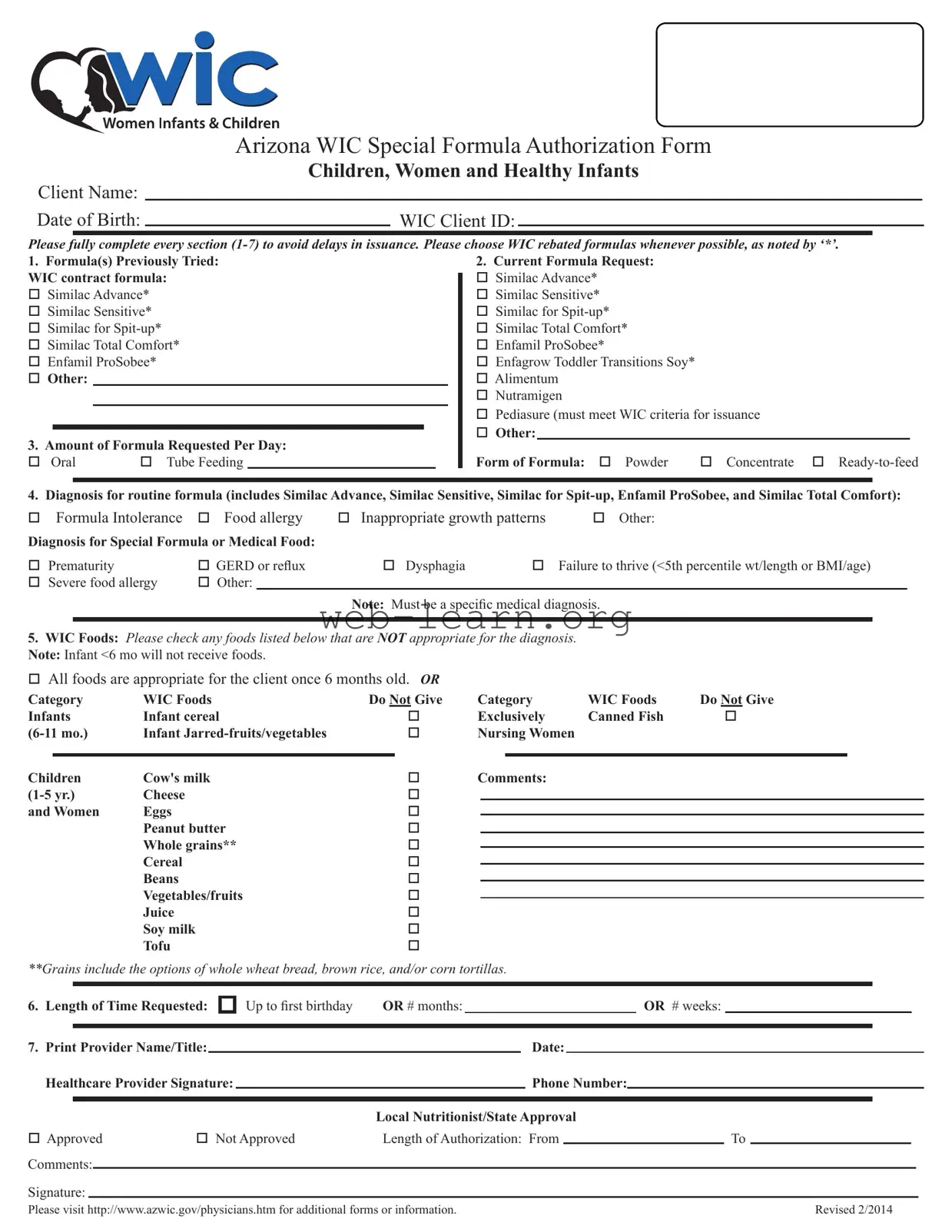 Blank Wic Arizona Form