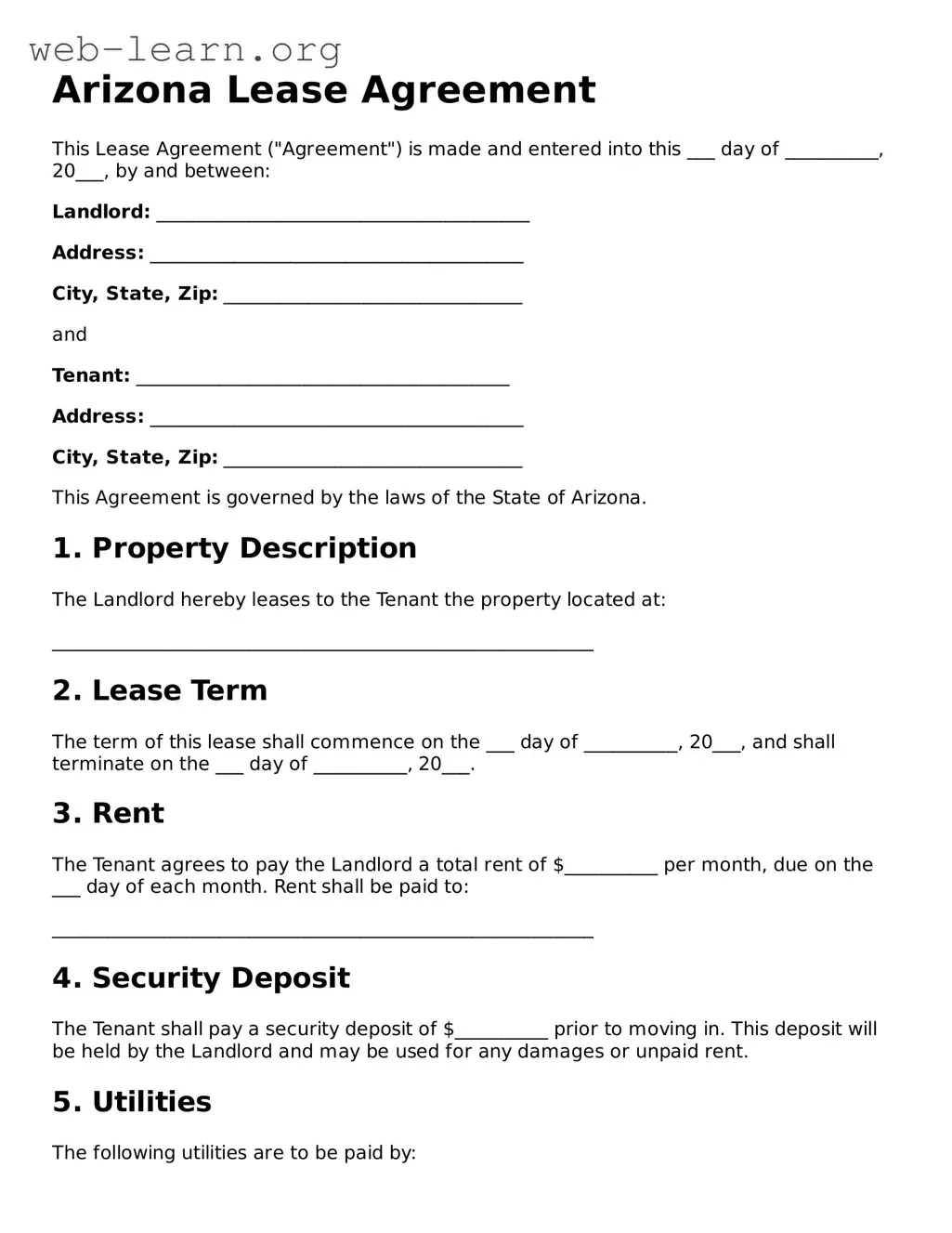 Attorney-Approved Lease Agreement Document for the State of Arizona
