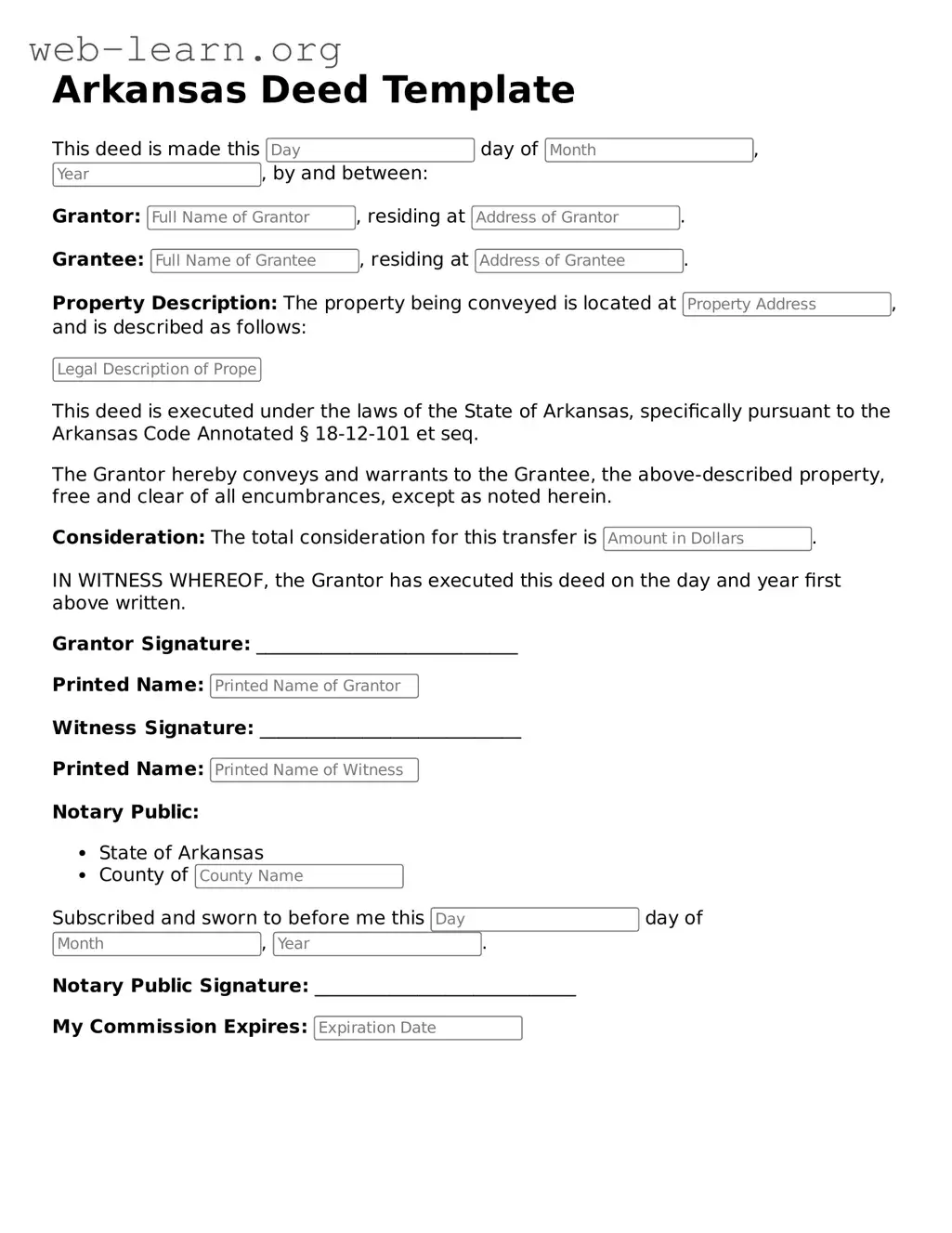 Attorney-Approved Deed Document for the State of Arkansas