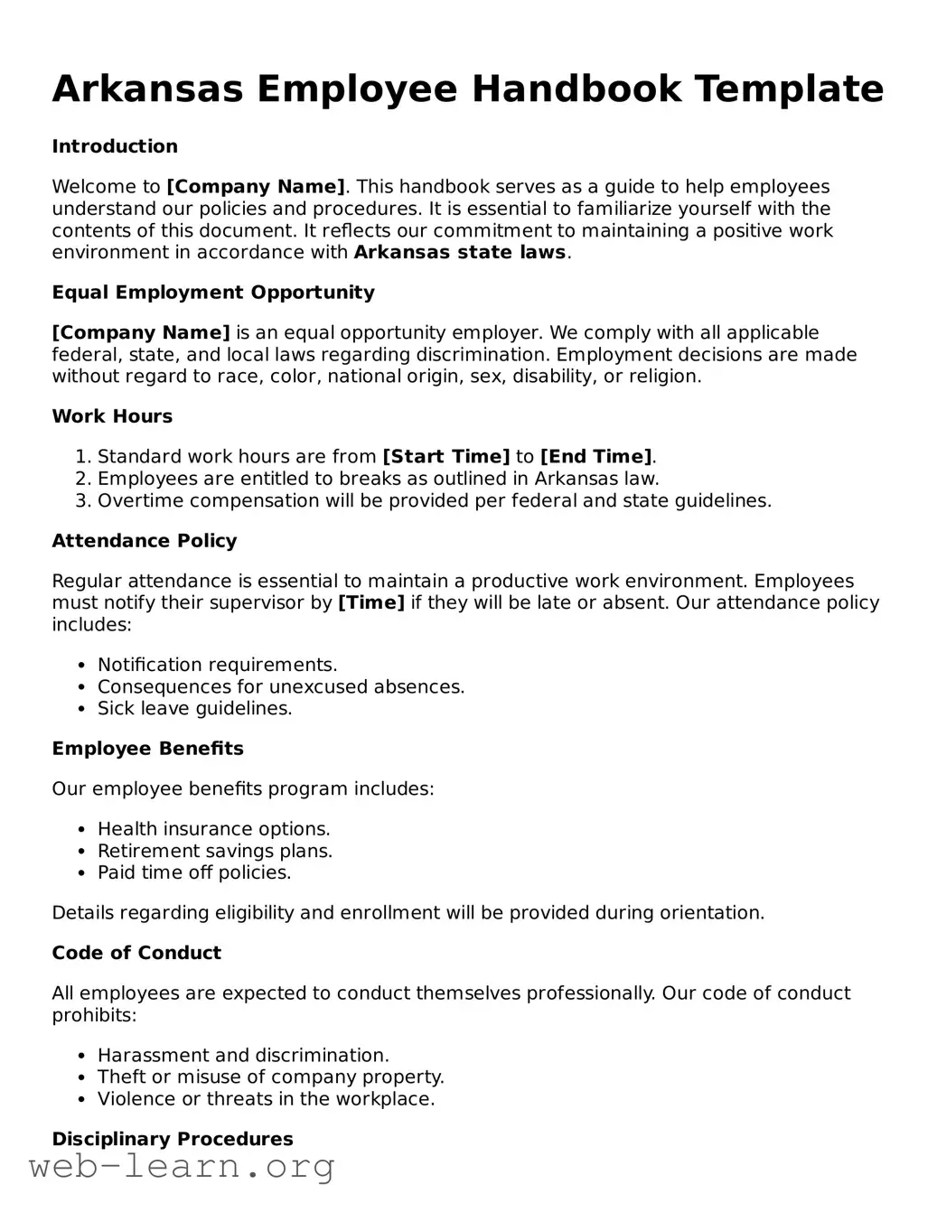 Attorney-Approved Employee Handbook Document for the State of Arkansas
